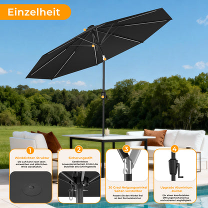HOMEDEMO  Groß Garten Sonnenschirme mit Kurbel und LED-Licht