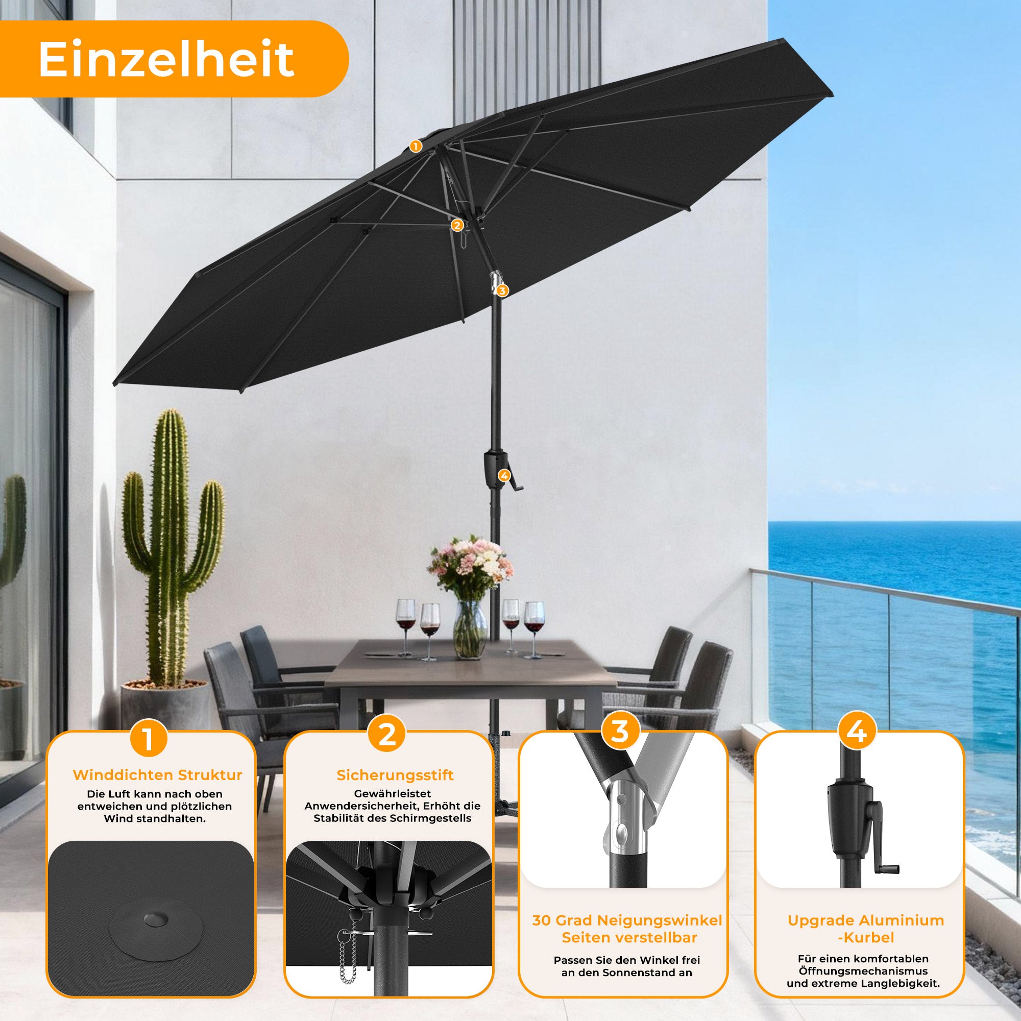 Groß Garten Sonnenschirme zum kurbeln
