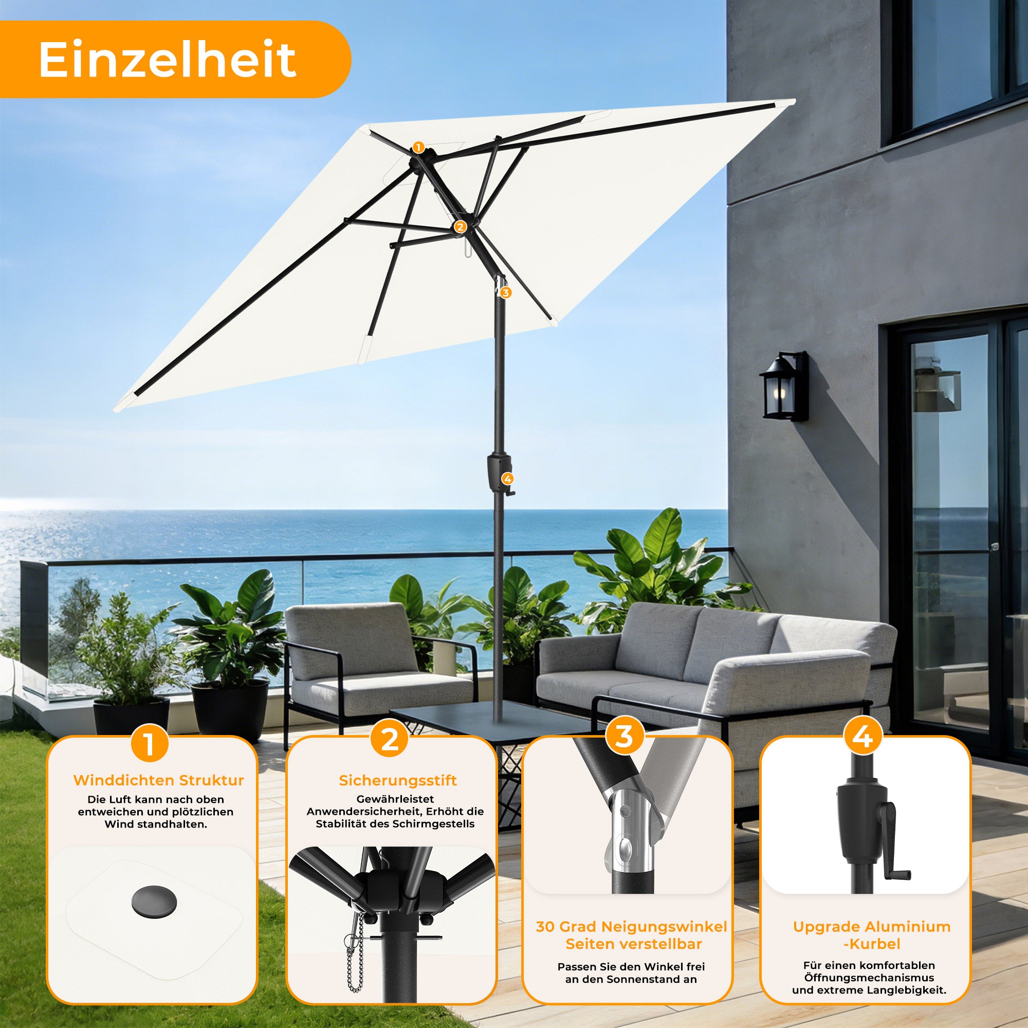 HOMEDEMO Rechteckiger Aluminium Gartenschirm