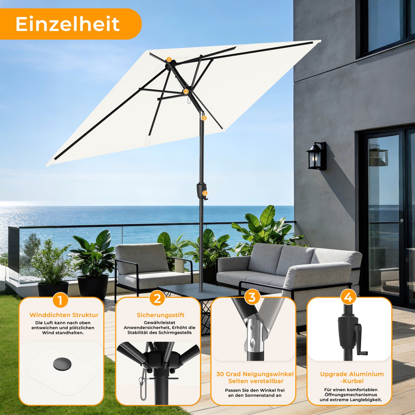 HOMEDEMO Rechteckiger Aluminium Gartenschirm