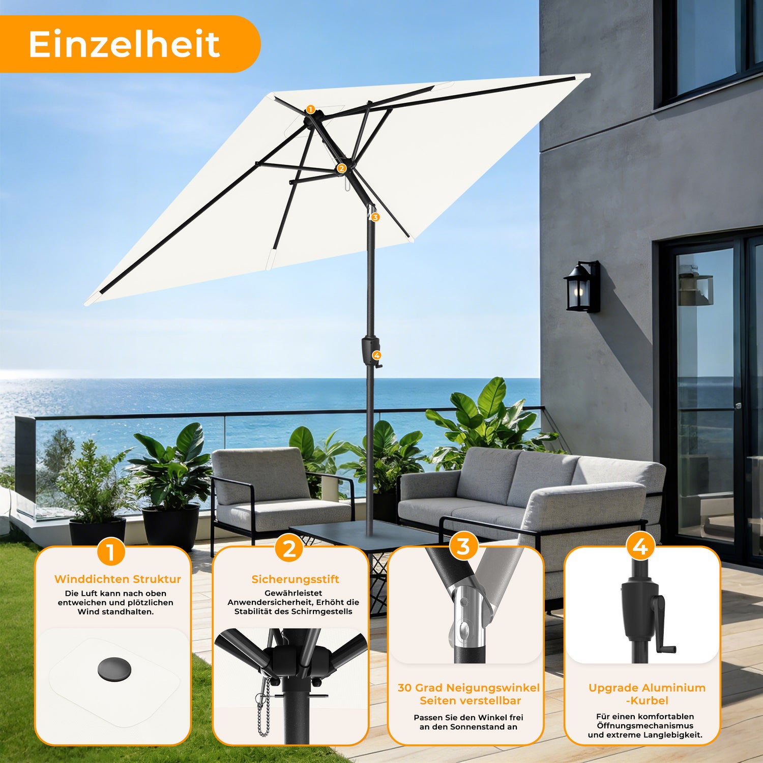 HOMEDEMO Rechteckiger Aluminium Gartenschirm