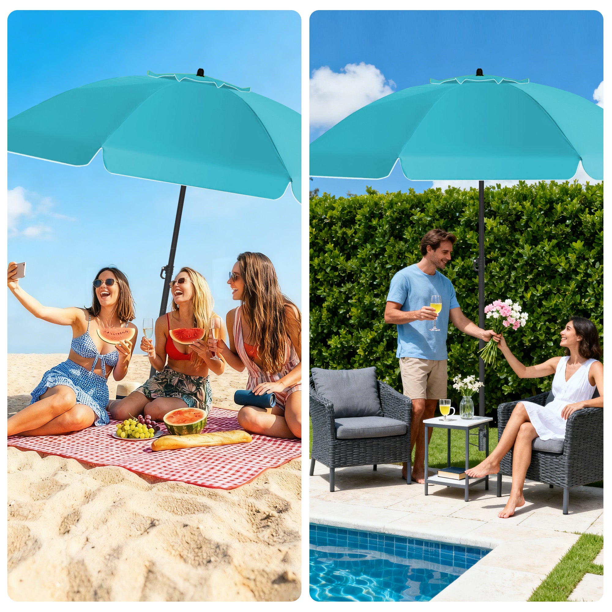 HOMEDEMO Sonnenschirm Strandschirm mit Bodenhülse, Gartenschirm Marktschirm
