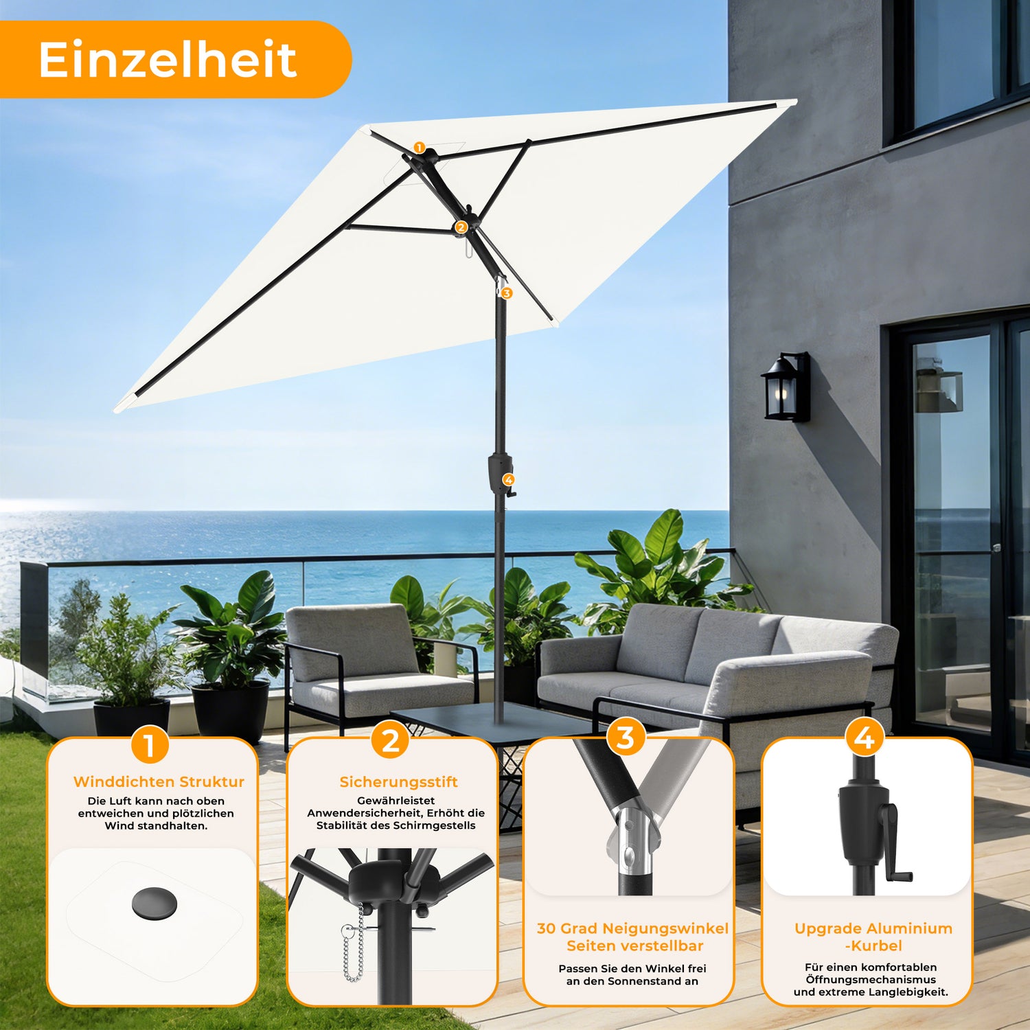 HOMEDEMO Rechteckig Sonnenschirm Groß Stabil Marktschirm