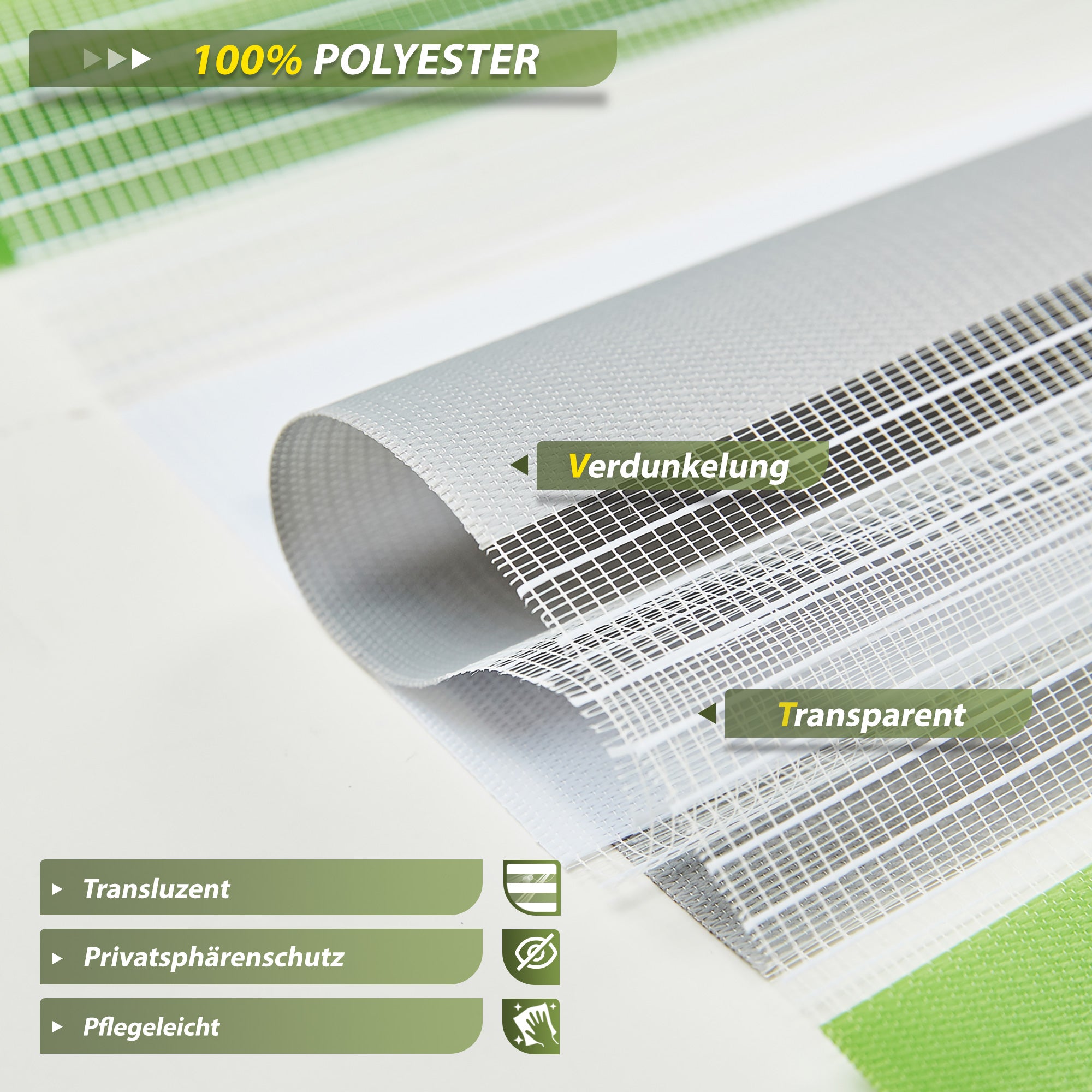 HOMEDEMO Doppelrollo Klemmfix ohne Bohren & mit Bohren, Rollos für Fenster und Tür,Leinen-grau,Weiss-grau-grün,Grün,Leinen