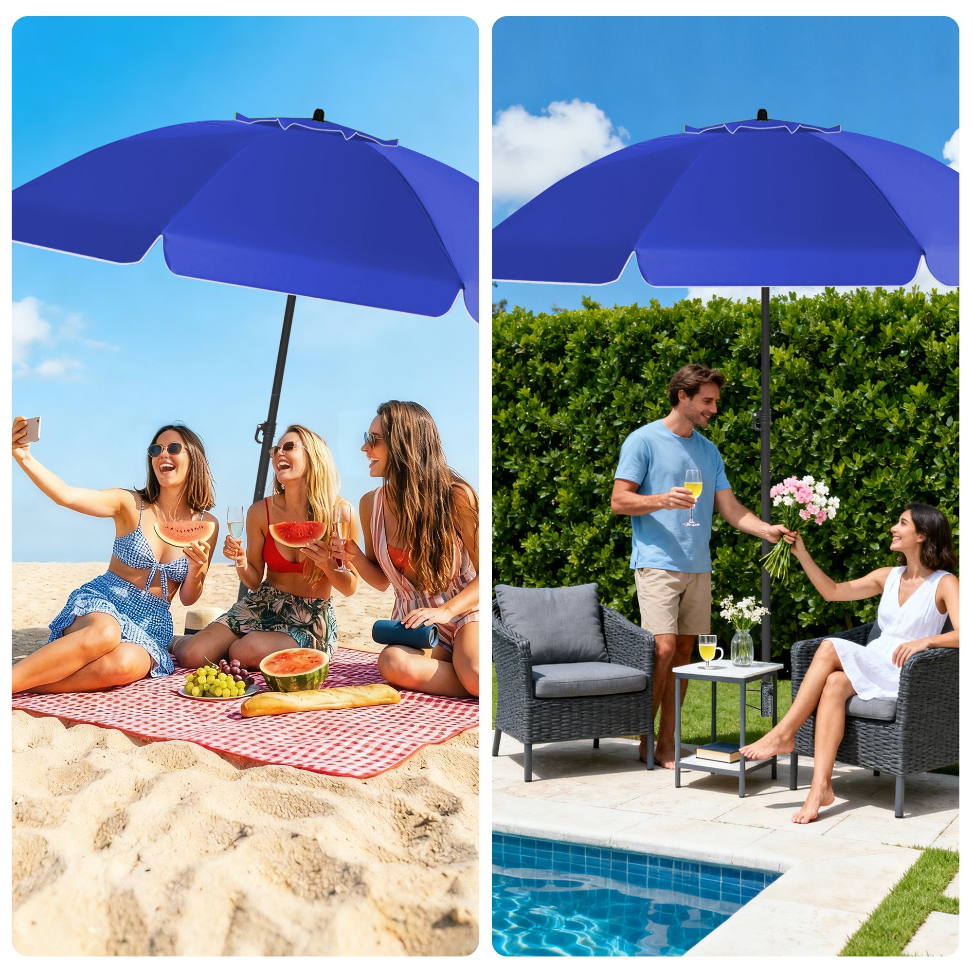 HOMEDEMO Sonnenschirm Strandschirm mit Bodenhülse, Gartenschirm Marktschirm