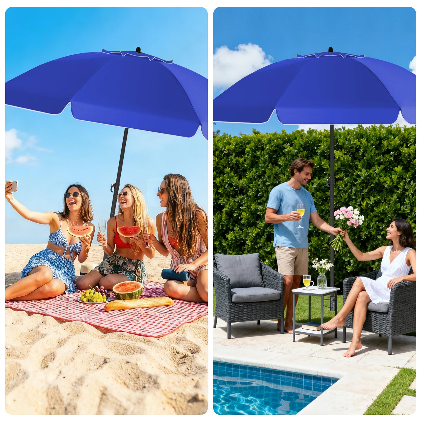 HOMEDEMO Sonnenschirm Strandschirm mit Bodenhülse, Gartenschirm Marktschirm