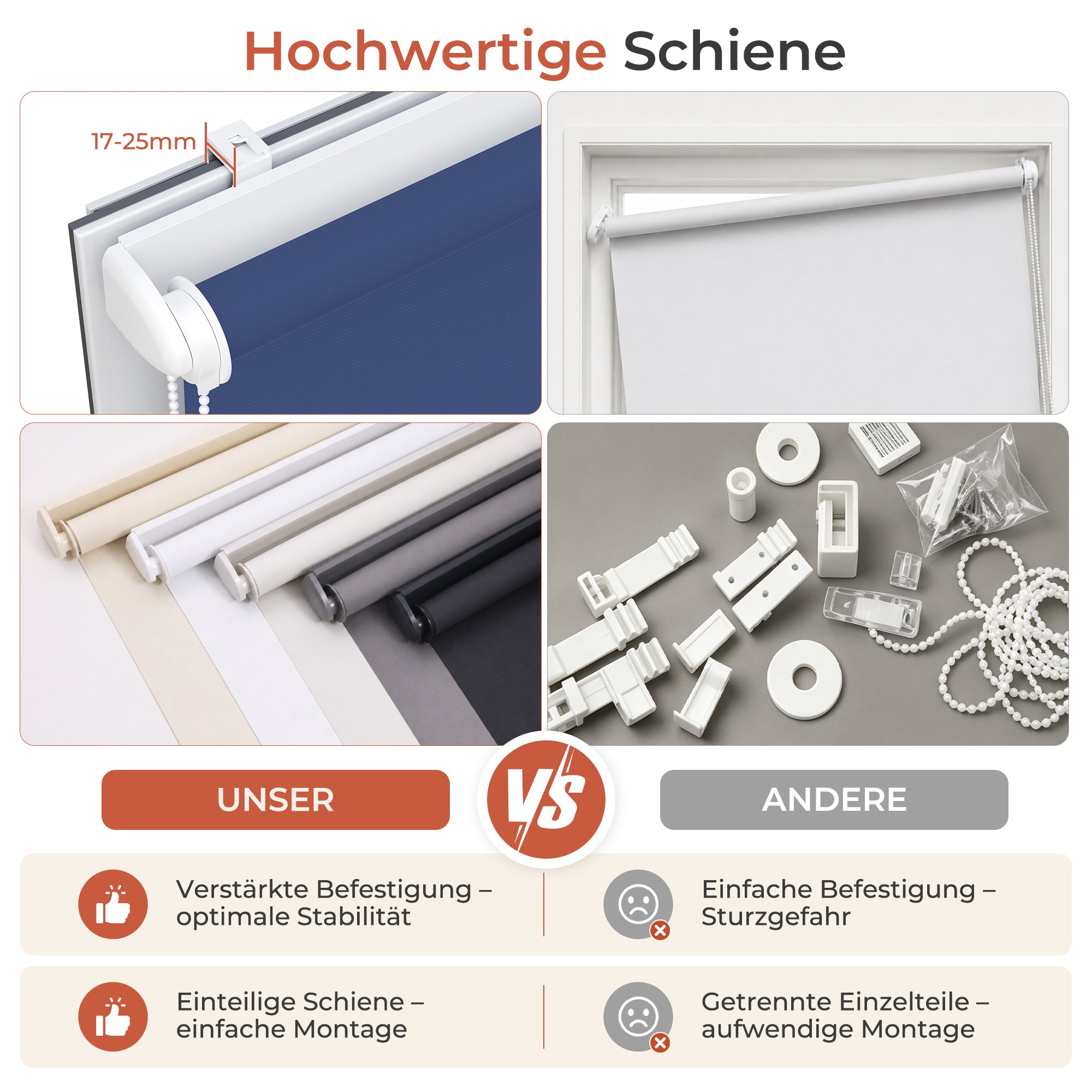 HOMEDEMO Verdunklungsrollo ohne Bohren，Dunkelgrau，Hellblau，Dunkelblau