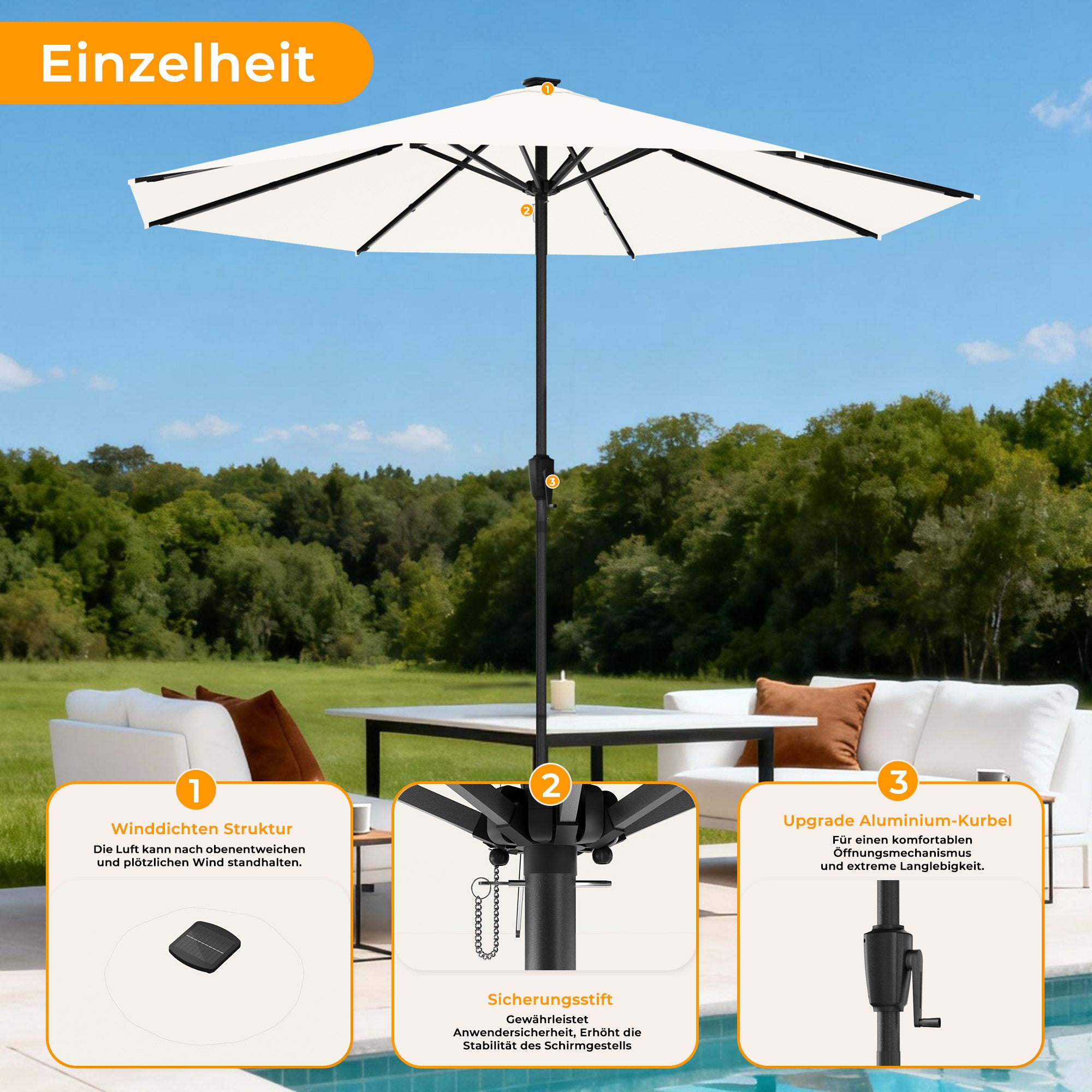 HOMEDEMO LED Gartenschirm mit Kurbel