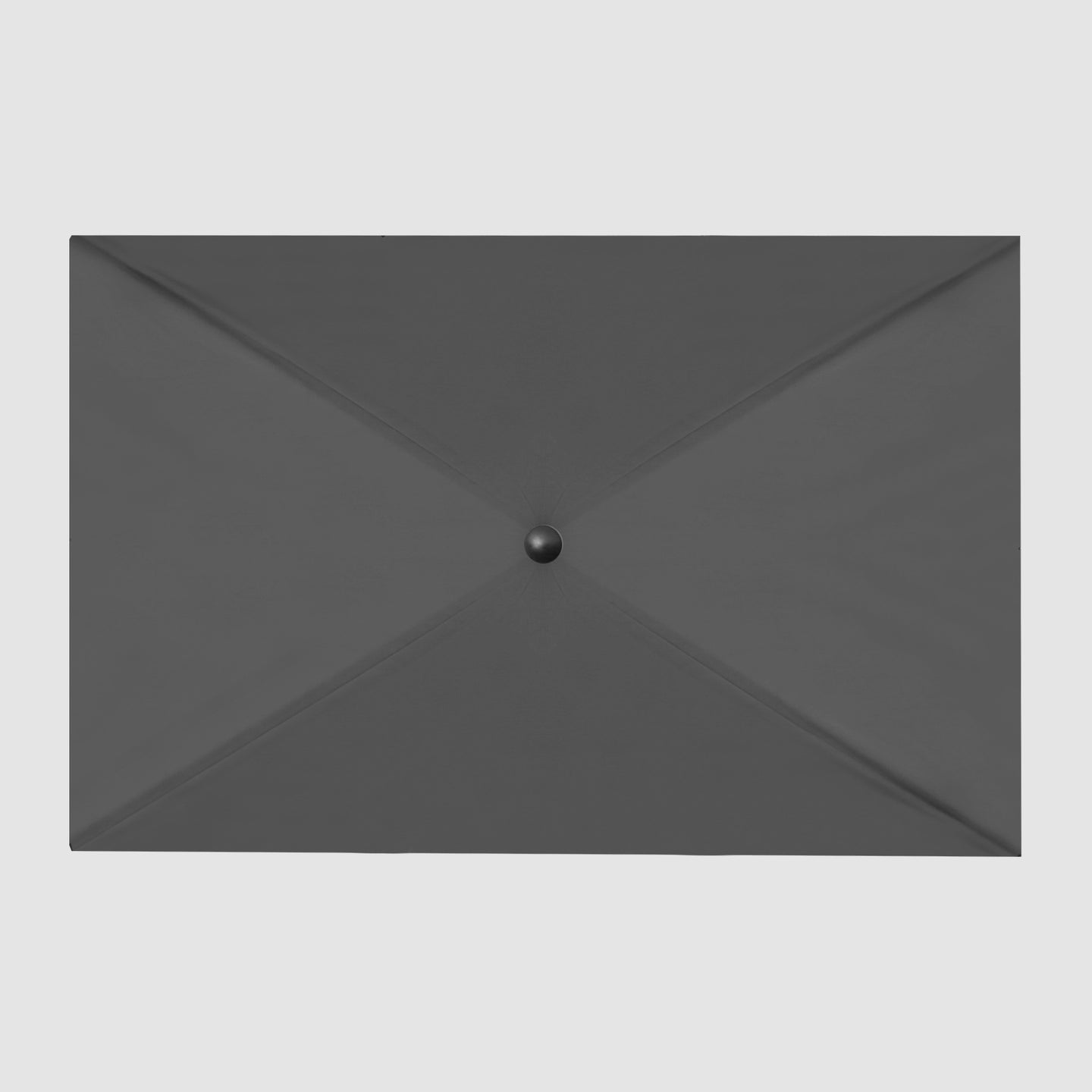 Rectangular Patio Parasol Umbrella in black with the entire top of the umbrella visible when the umbrella is opened from above.