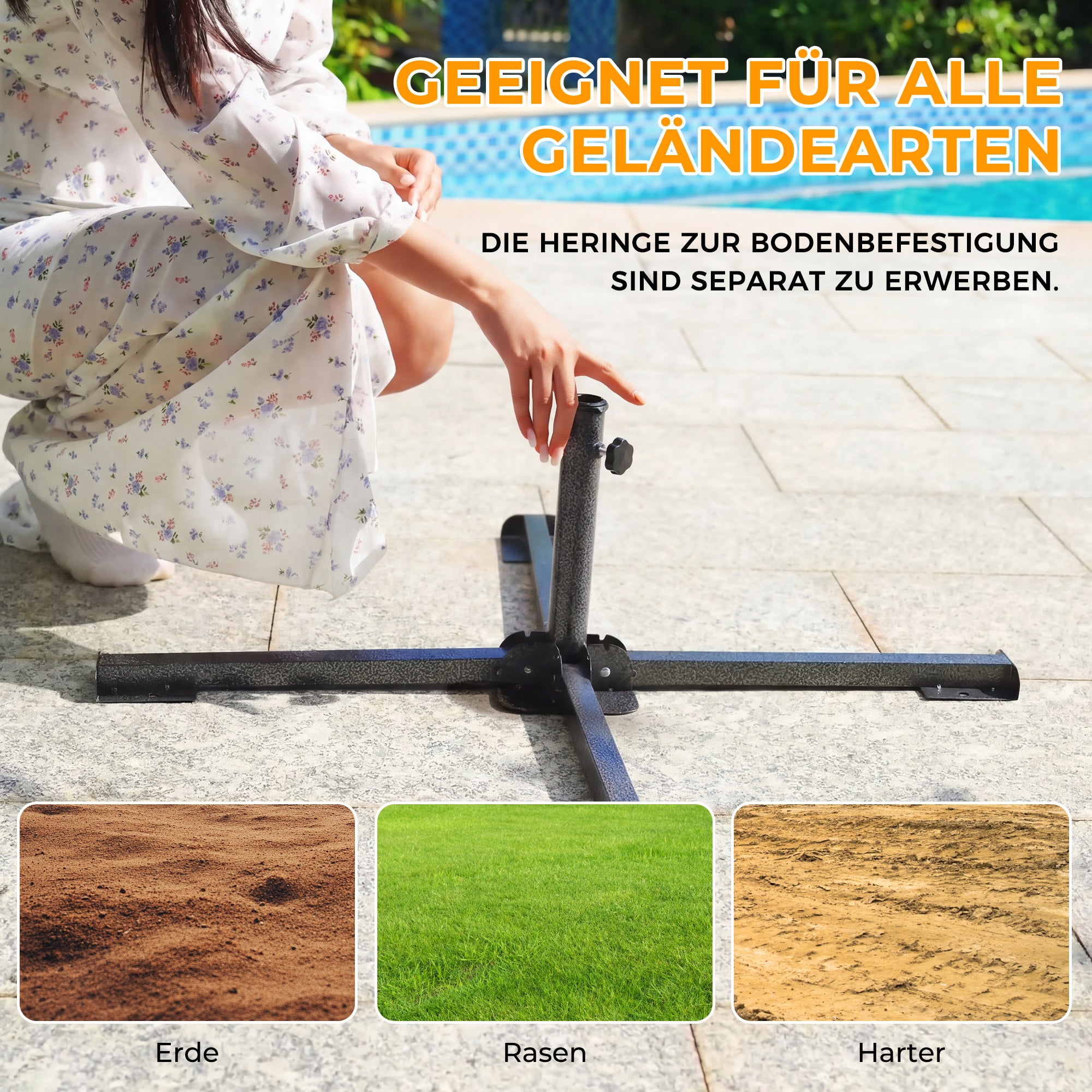 HOMEDEMO Klappbarer Stahl Sonnenschirm-KreuzgestellØ22–32mm