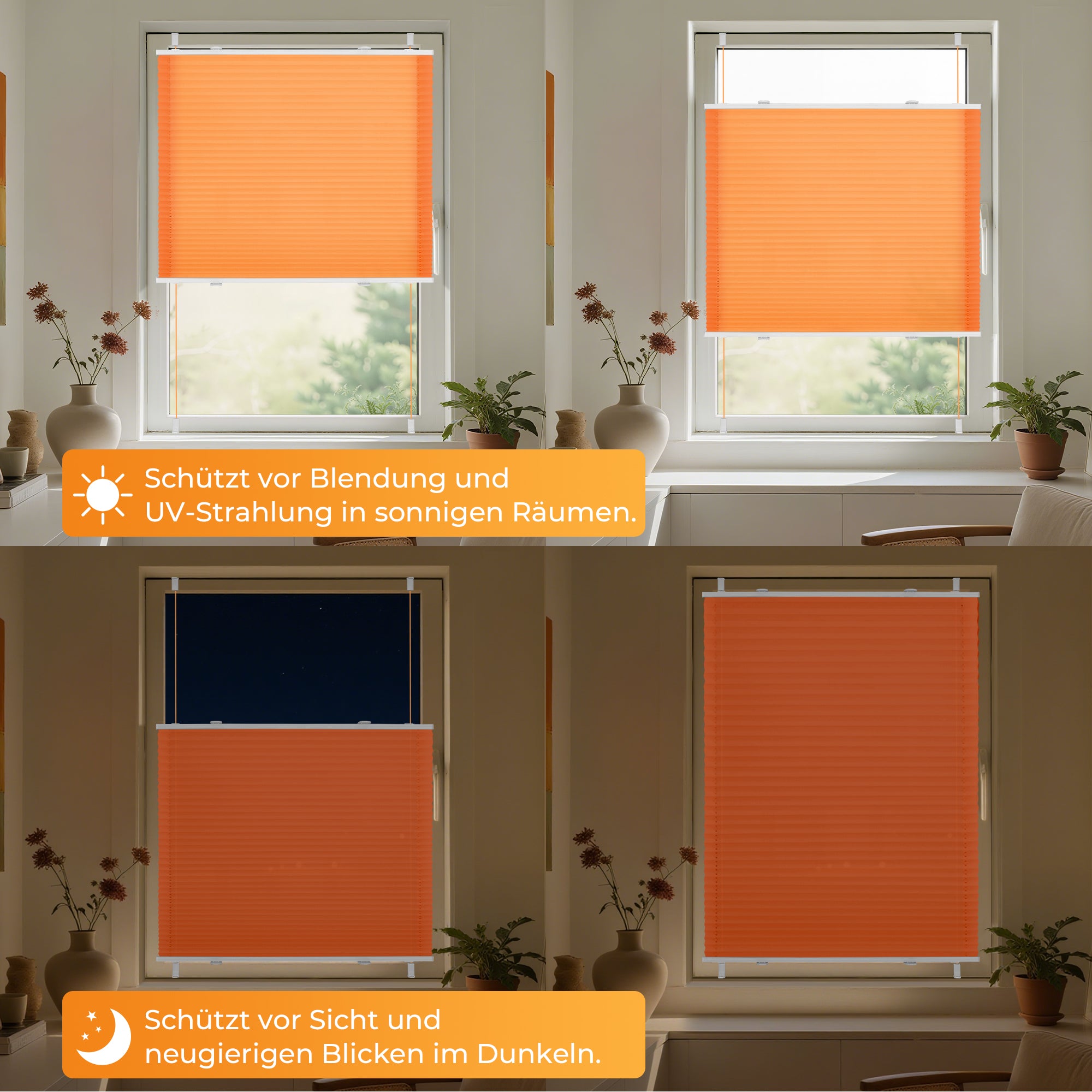 HOMEDEMO Plissee Klemmfix ohne Bohren Jalousien Orange, Plisseerollo mit Klemmträger, lichtdurchlässig Faltrollo mit Sicht- und Sonnenschutz, blickdichte Jalousie für Fenster &amp; Tür