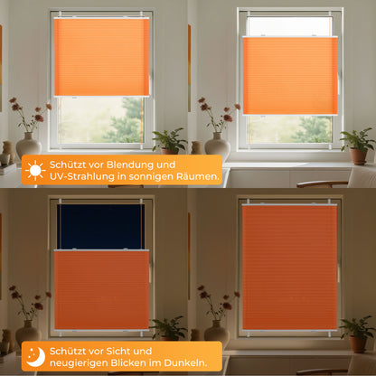 HOMEDEMO Plissee Klemmfix ohne Bohren Jalousien Orange, Plisseerollo mit Klemmträger, lichtdurchlässig Faltrollo mit Sicht- und Sonnenschutz, blickdichte Jalousie für Fenster &amp; Tür