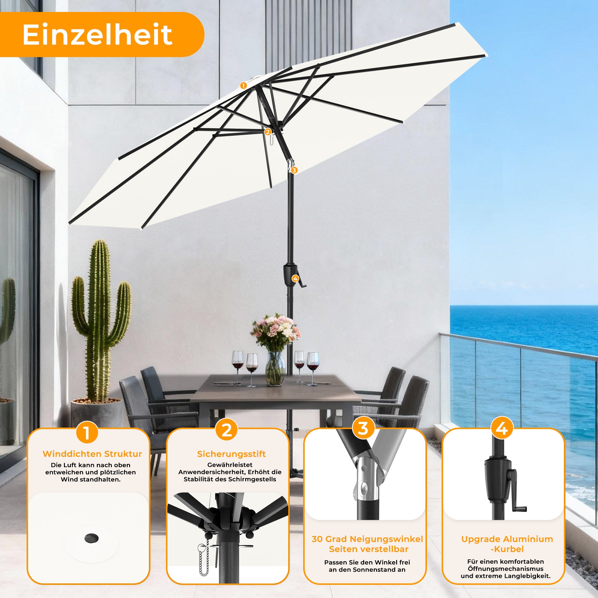 Groß Garten Sonnenschirme zum kurbeln