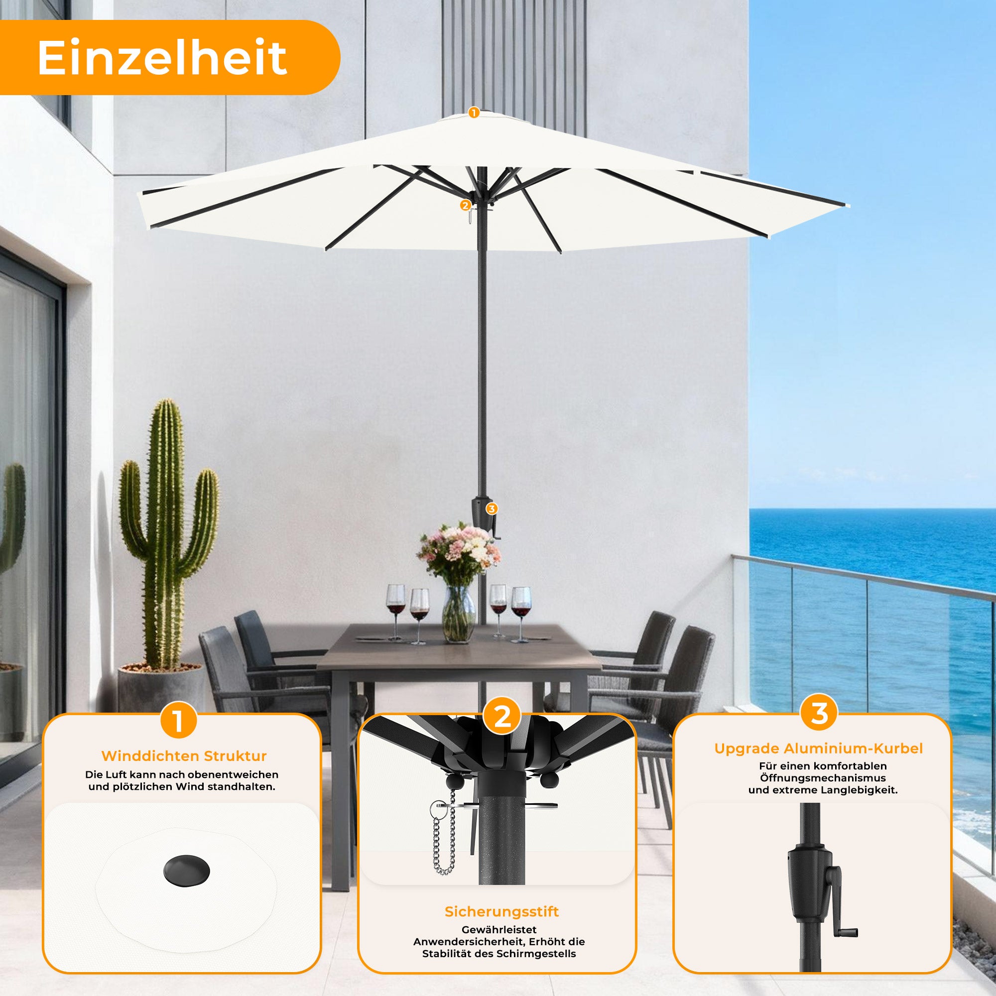 HOMEDEMOAluminium Gartenschirm mit Kurbel