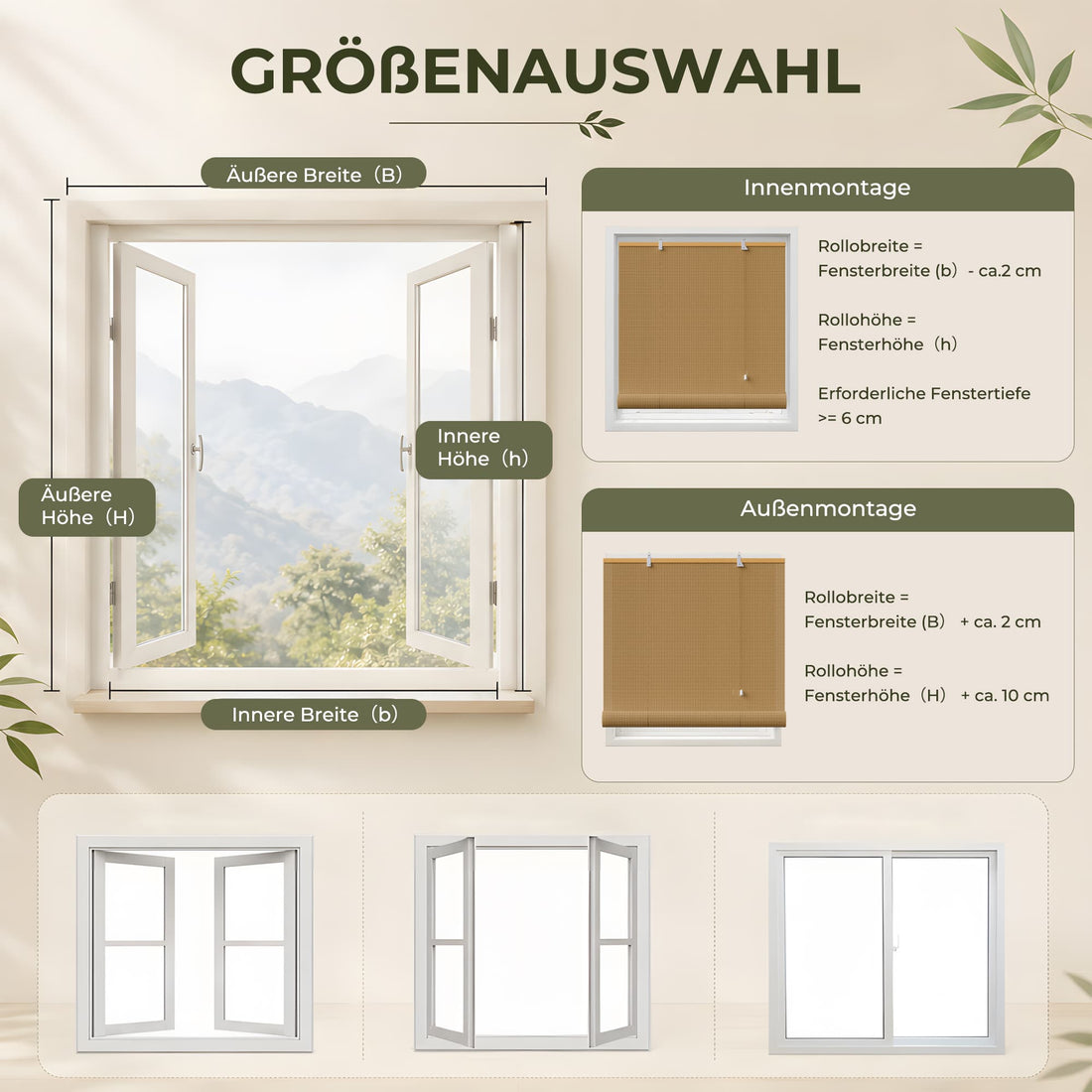 HOMEDEMO Bambusrollo Sichtschutz &amp; Sonnenschutz, Natur Bambus Fensterrollo Jalousie Holz Raffrollo, Innenrollo Braun für Fenster und Balkon