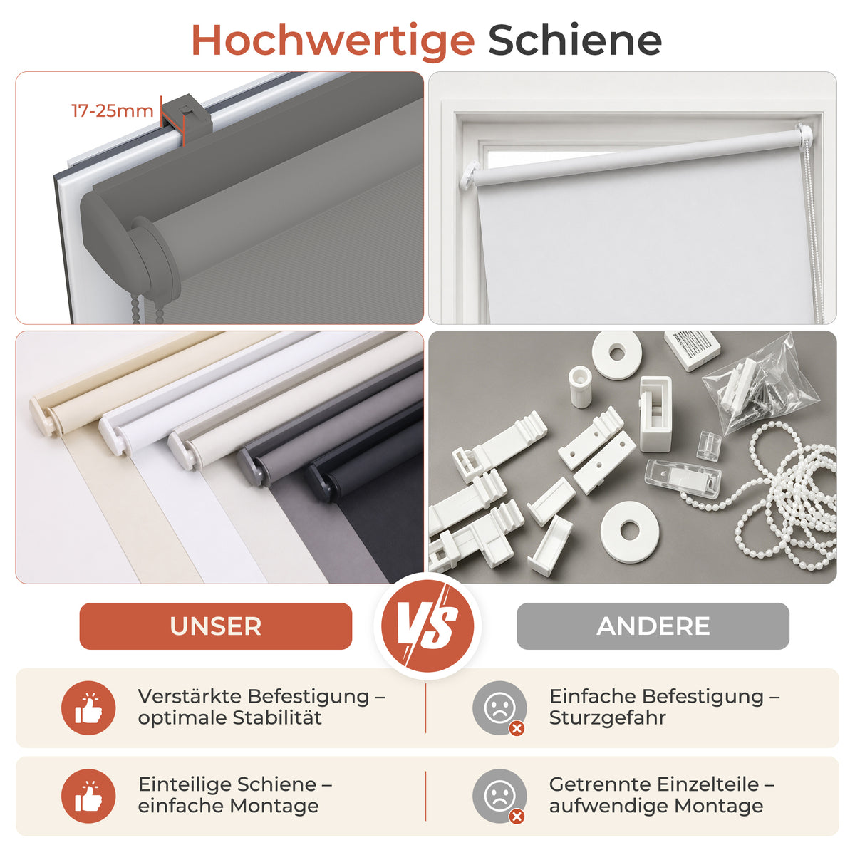 HOMEDEMO Verdunklungsrollo ohne Bohren，Dunkelgrau，Hellblau，Dunkelblau