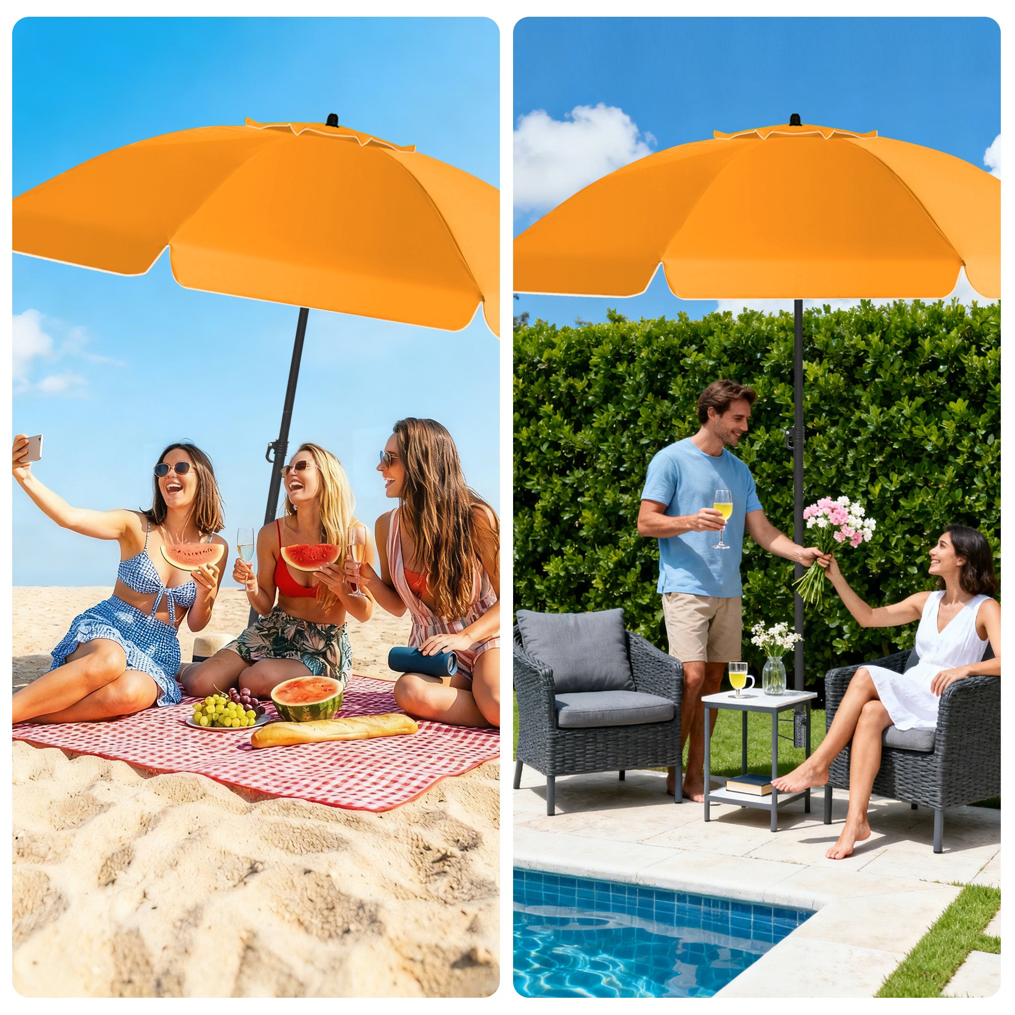 HOMEDEMO Sonnenschirm Strandschirm mit Bodenhülse, Gartenschirm Marktschirm