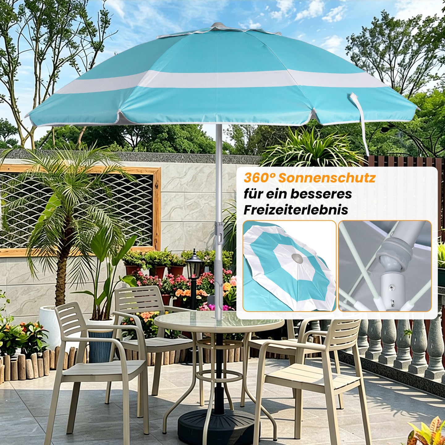 Alu-Sonnenschirm 360° Neigbar|Gartenschirm Marktschirm|UV50+ Schutz
