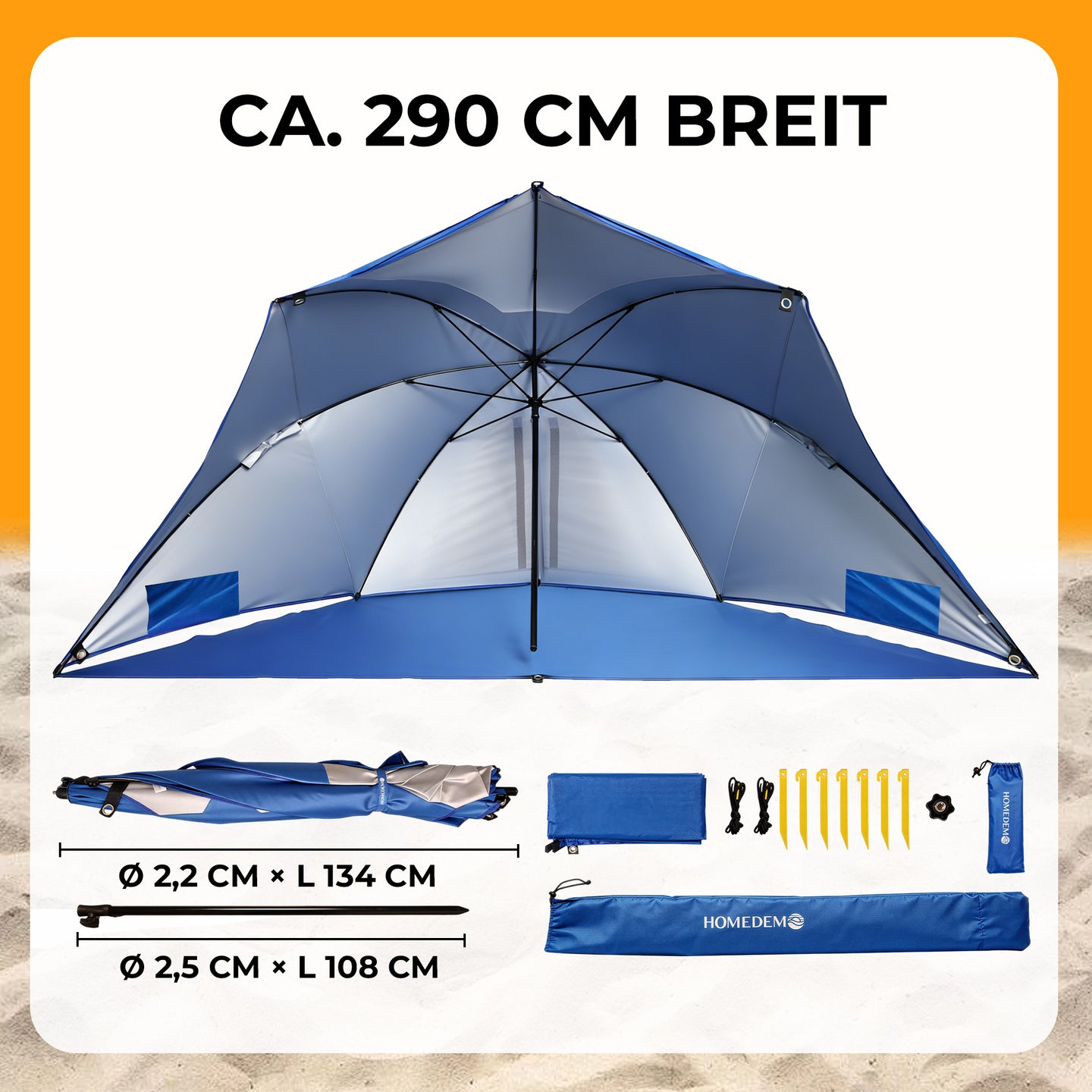 Strandmuschel mit Sonnendach 3-in-1 Sonnenschirm,Strandmuschel Pop up mit Sonnendach Ø 290cm, UV50+