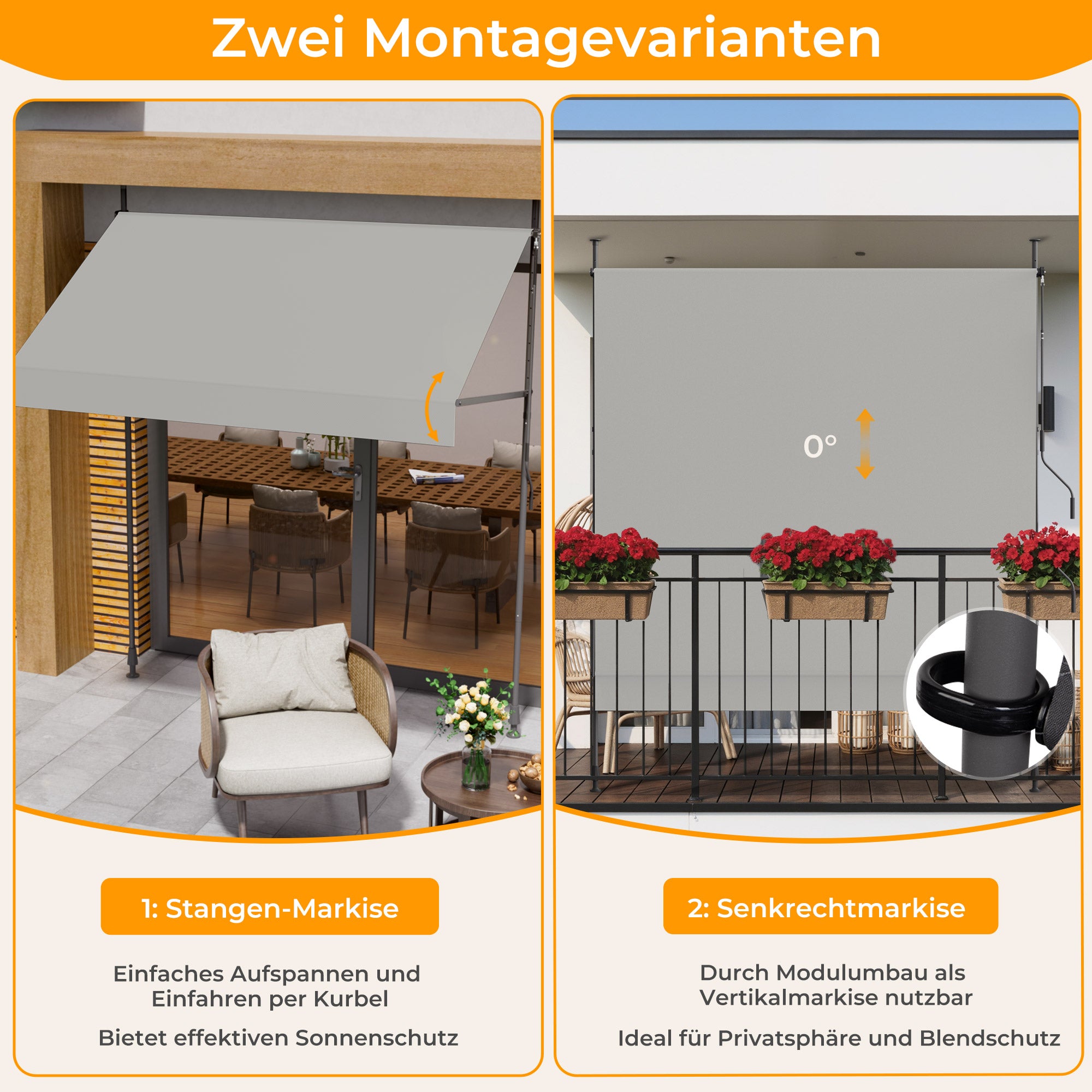 HOMEDEMO Klemmmarkise mit einstellbarer Handkurbel