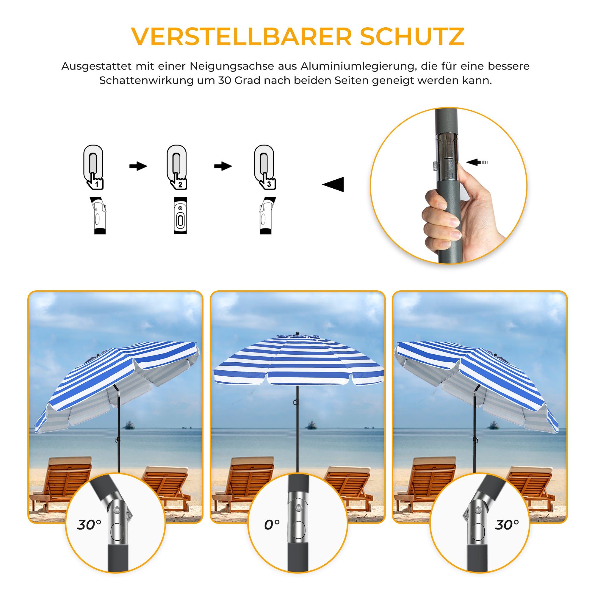 HOMEDEMO Sonnenschirm Strandschirm mit Bodenhülse, Gartenschirm Marktschirm,UV50+