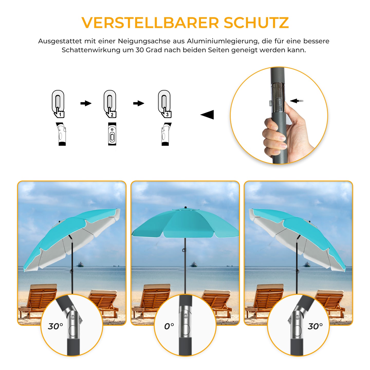 HOMEDEMO Sonnenschirm Strandschirm mit Bodenhülse, Gartenschirm Marktschirm,UV50+