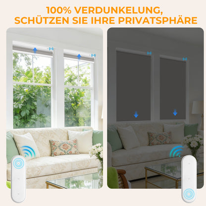 HOMEDEMO M132 Wiederaufladbares elektrisches Verdunkelungsrollo mit Motor &amp; Fernbedienung, Alexa kompatibles Smart Klemmfix Rollo ohne Bohren auch zur festen Montage, Sonnenschutz und Sichtschutz Fensterrollo Innen in Dunkelgrau