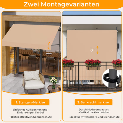 HOMEDEMO Klemmmarkise mit einstellbarer Handkurbel