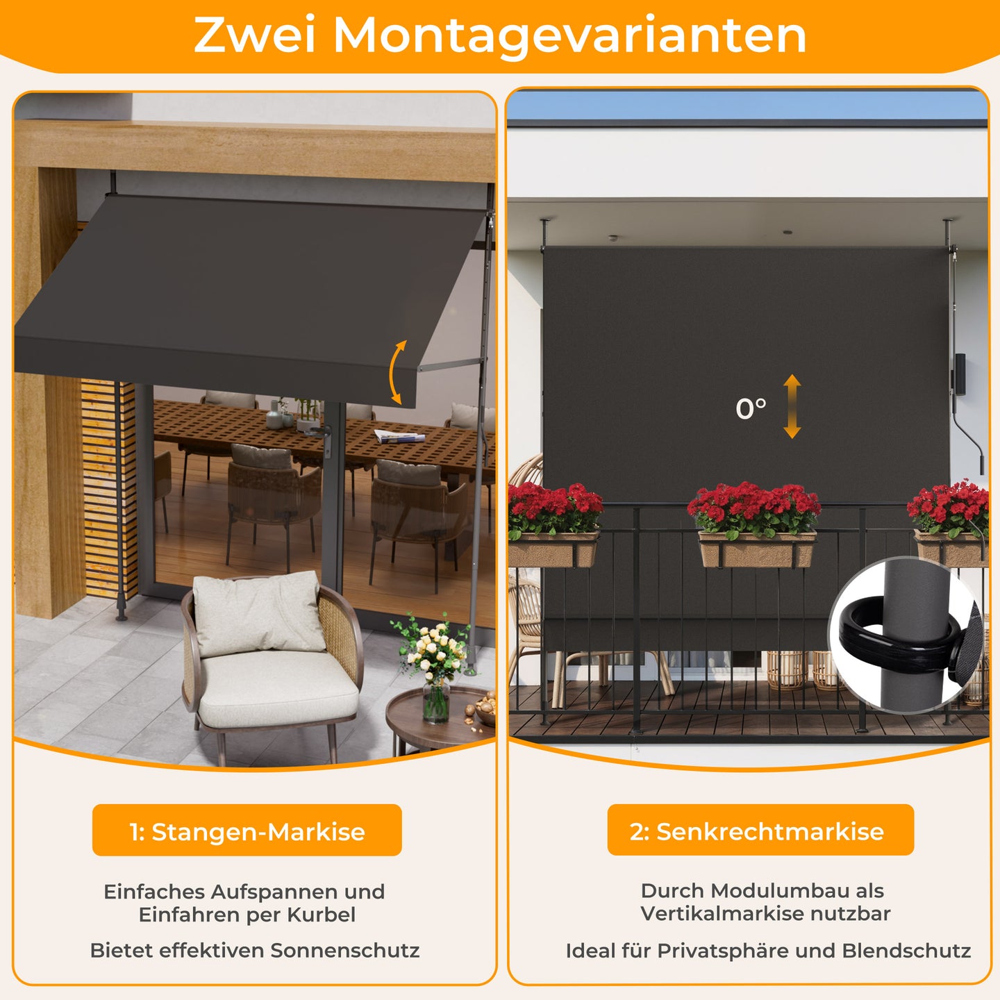HOMEDEMO Klemmmarkise mit einstellbarer Handkurbel