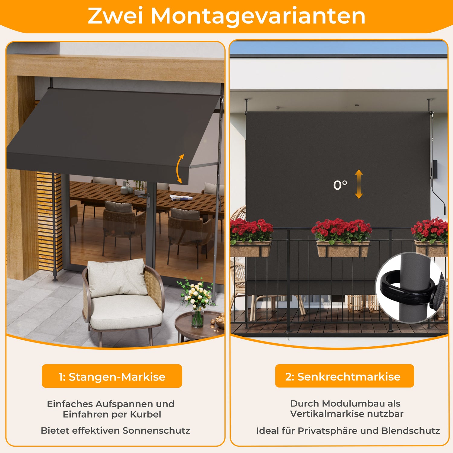 HOMEDEMO Klemmmarkise mit einstellbarer Handkurbel