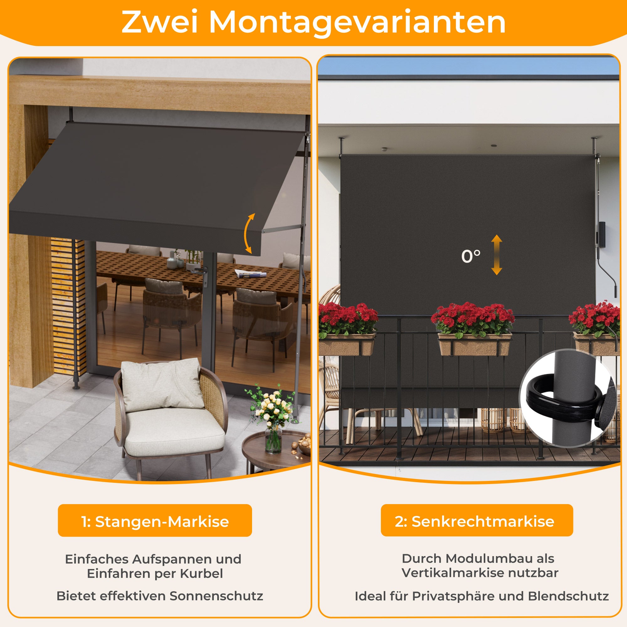HOMEDEMO Klemmmarkise mit einstellbarer Handkurbel
