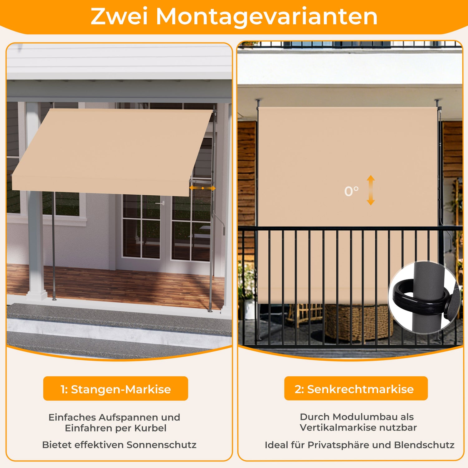 HOMEDEMO Klemmmarkise mit einstellbarer Handkurbel