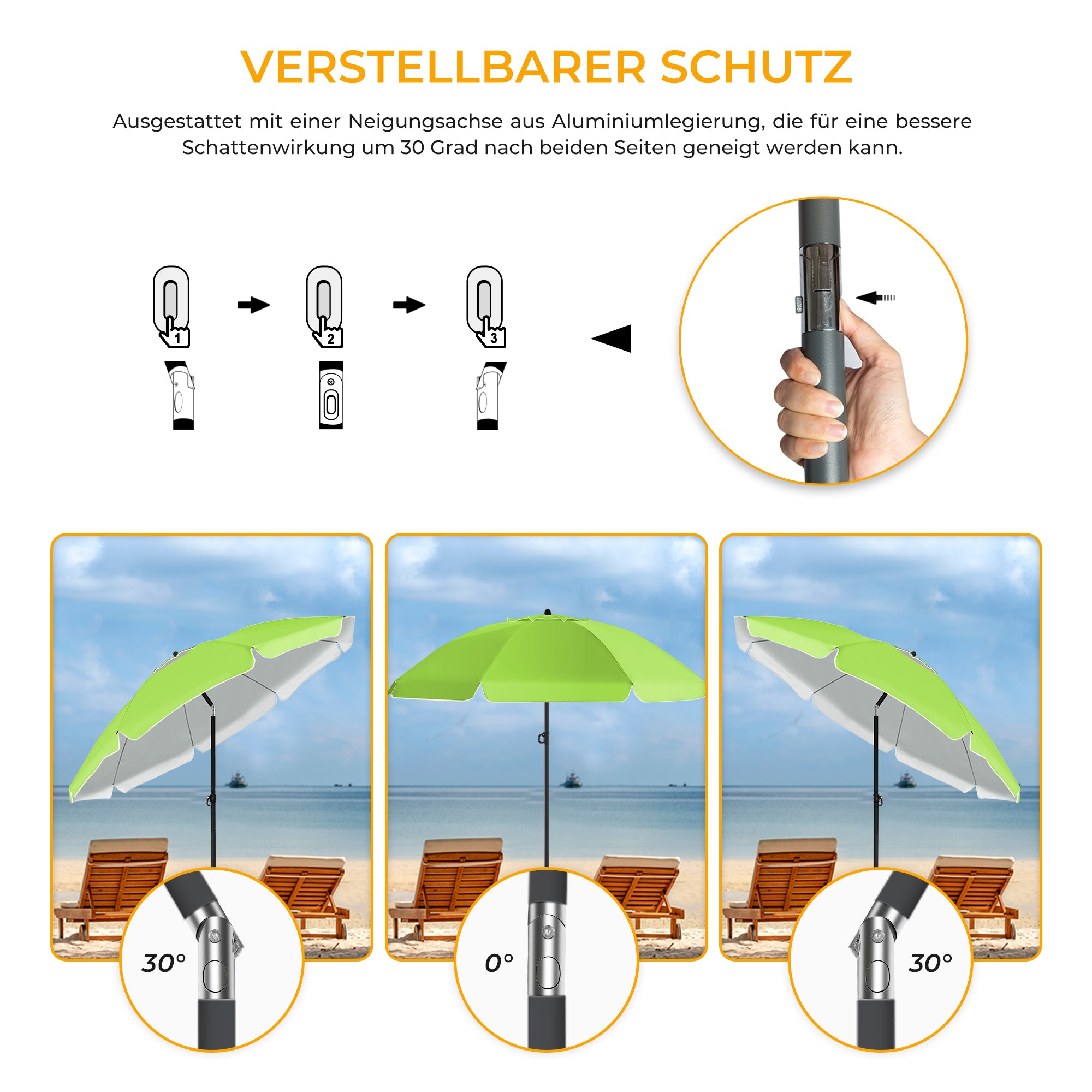 HOMEDEMO Sonnenschirm Strandschirm mit Bodenhülse, Gartenschirm Marktschirm,UV50+