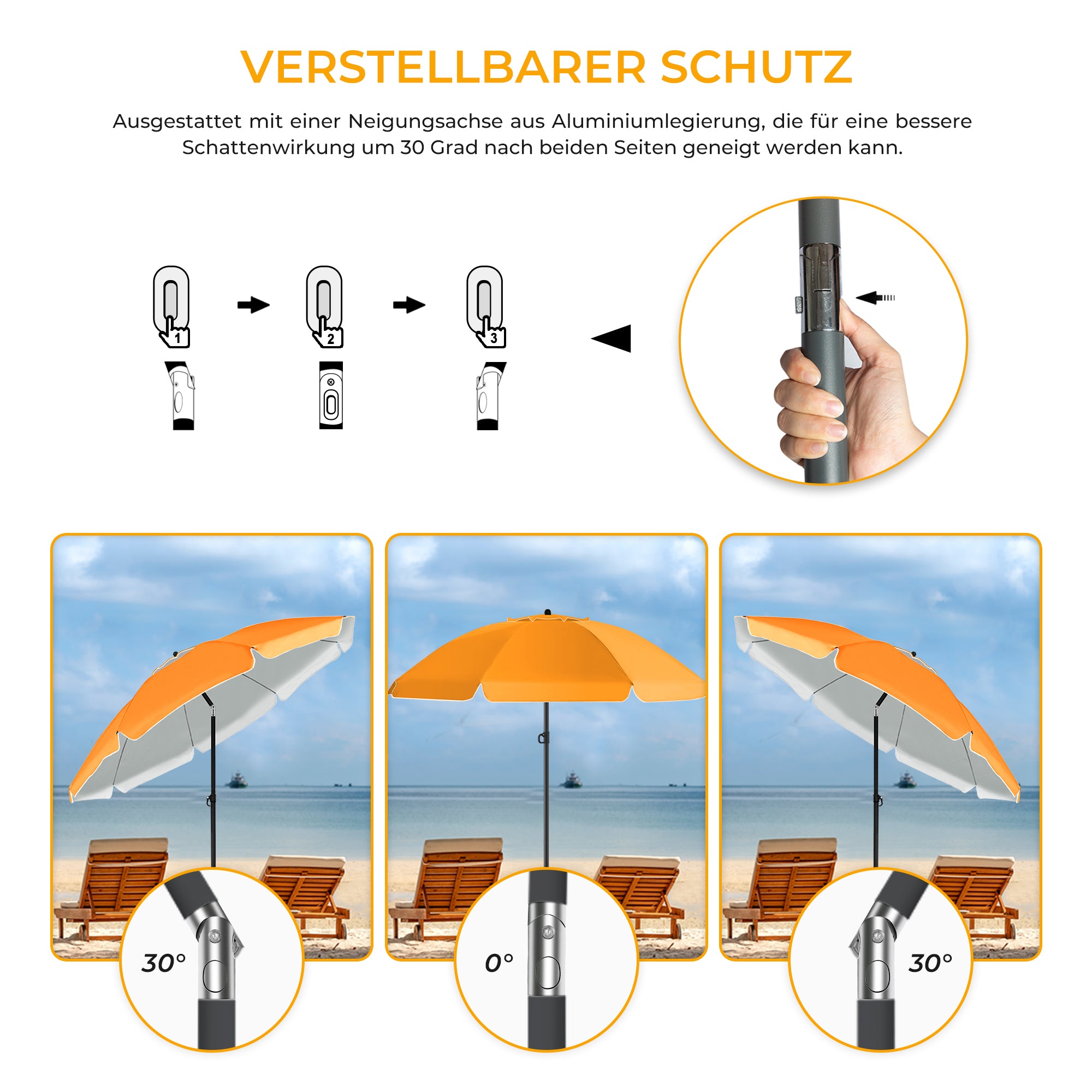 HOMEDEMO Sonnenschirm Strandschirm mit Bodenhülse, Gartenschirm Marktschirm,UV50+
