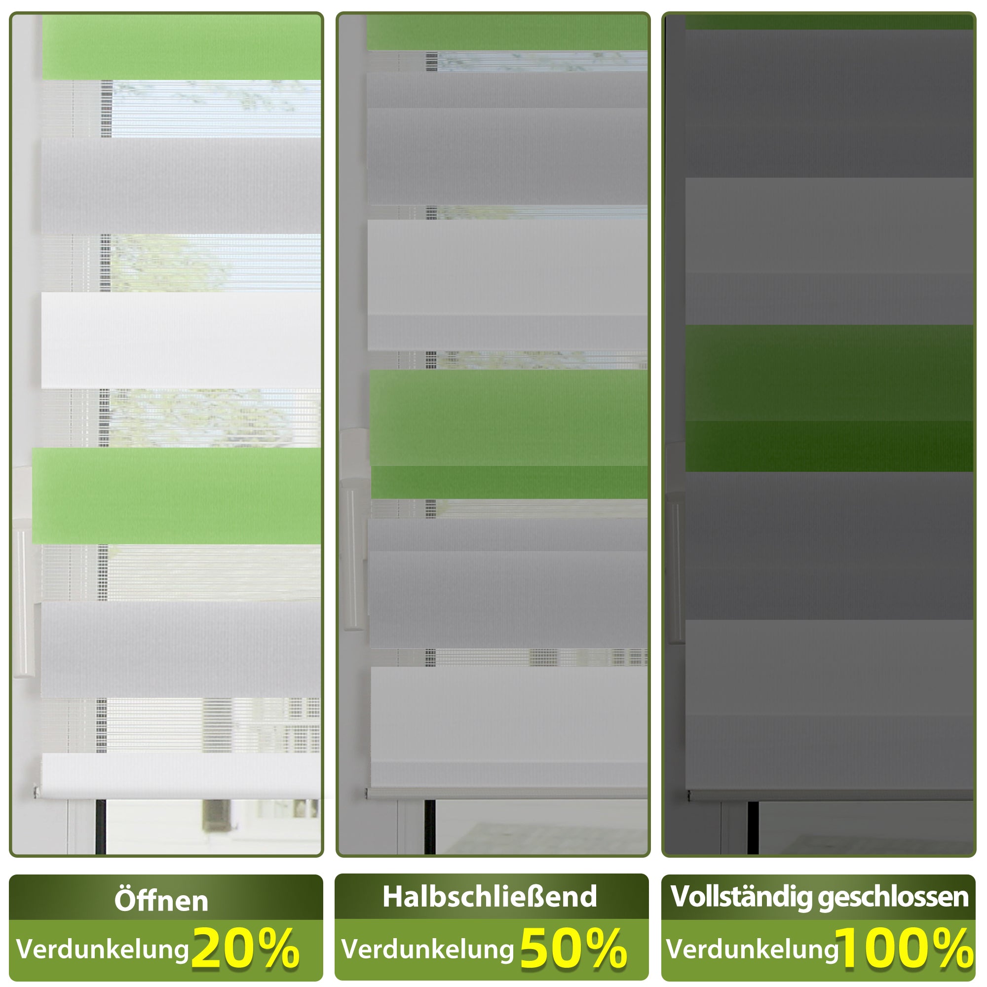 HOMEDEMO Doppelrollo Klemmfix ohne Bohren & mit Bohren, Rollos für Fenster und Tür,Leinen-grau,Weiss-grau-grün,Grün,Leinen