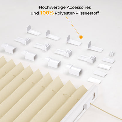 HOMEDEMO Plissee Klemmfix ohne Bohren Jalousien Creme, Plisseerollo mit Klemmträger, lichtdurchlässig Faltrollo mit Sicht- und Sonnenschutz, blickdichte Jalousie für Fenster &amp; Tür