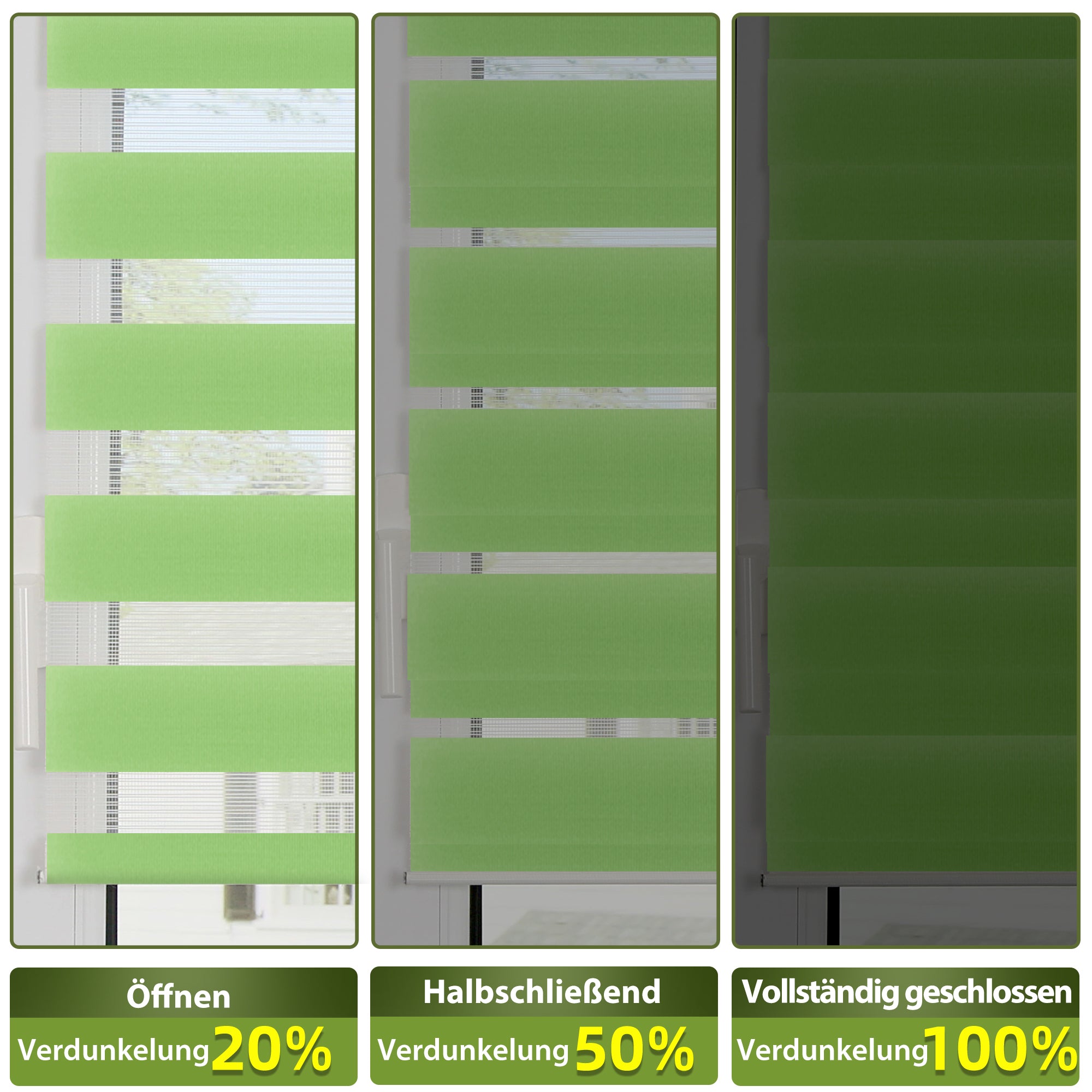 HOMEDEMO Doppelrollo Klemmfix ohne Bohren & mit Bohren, Rollos für Fenster und Tür,Leinen-grau,Weiss-grau-grün,Grün,Leinen