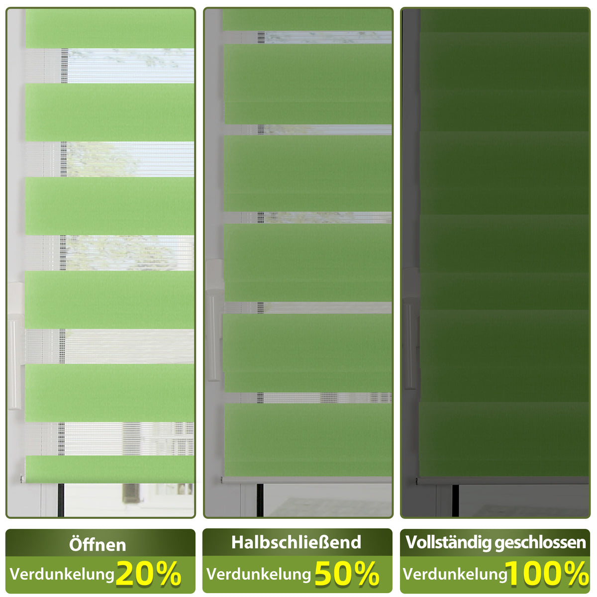 HOMEDEMO Doppelrollo Klemmfix ohne Bohren & mit Bohren, Rollos für Fenster und Tür,Leinen-grau,Weiss-grau-grün,Grün,Leinen