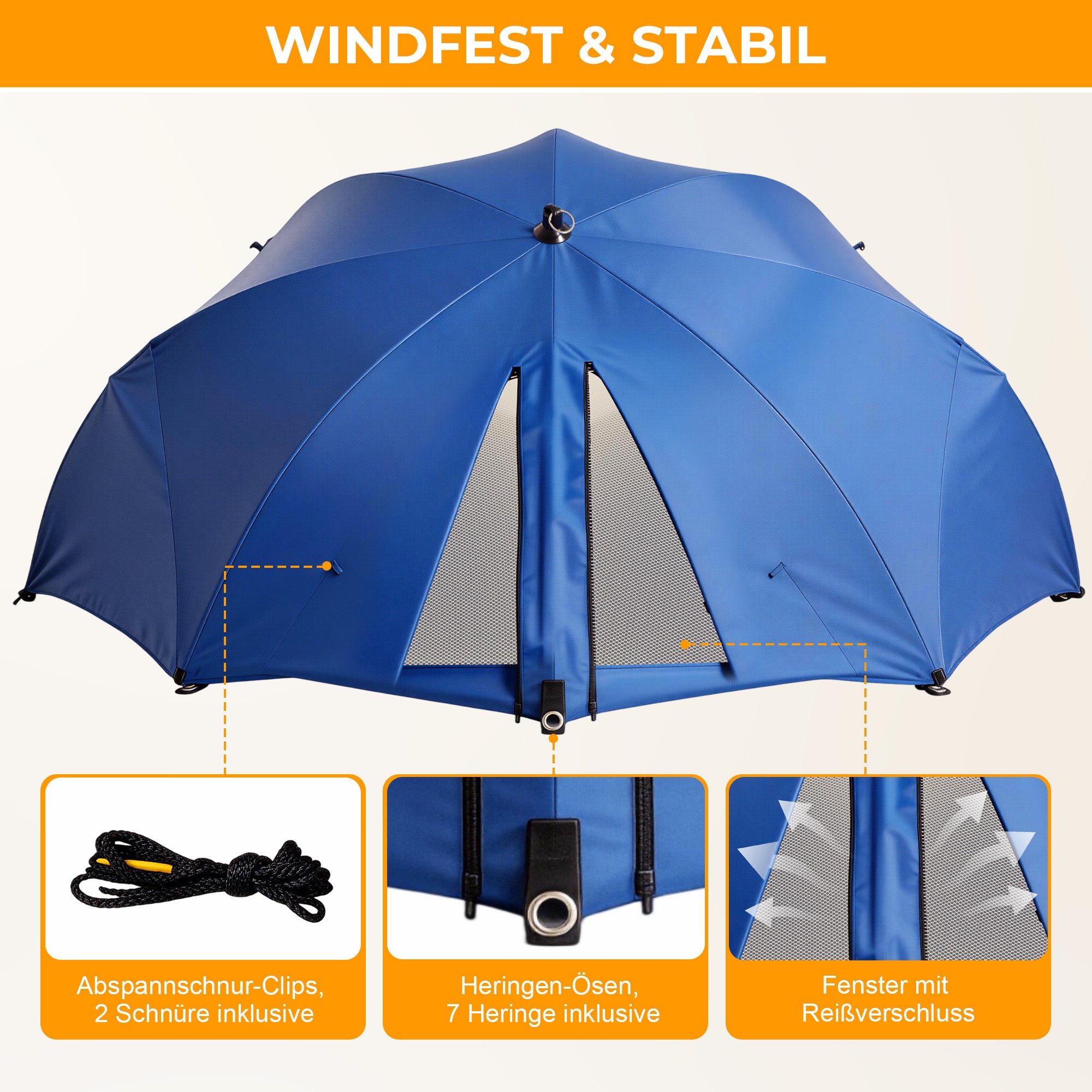 HOMEDEMO 3-in-1 Sonnenschirm & Strandzelt, Strandmuschel Pop up mit Sonnendach Ø 290cm, UV50+