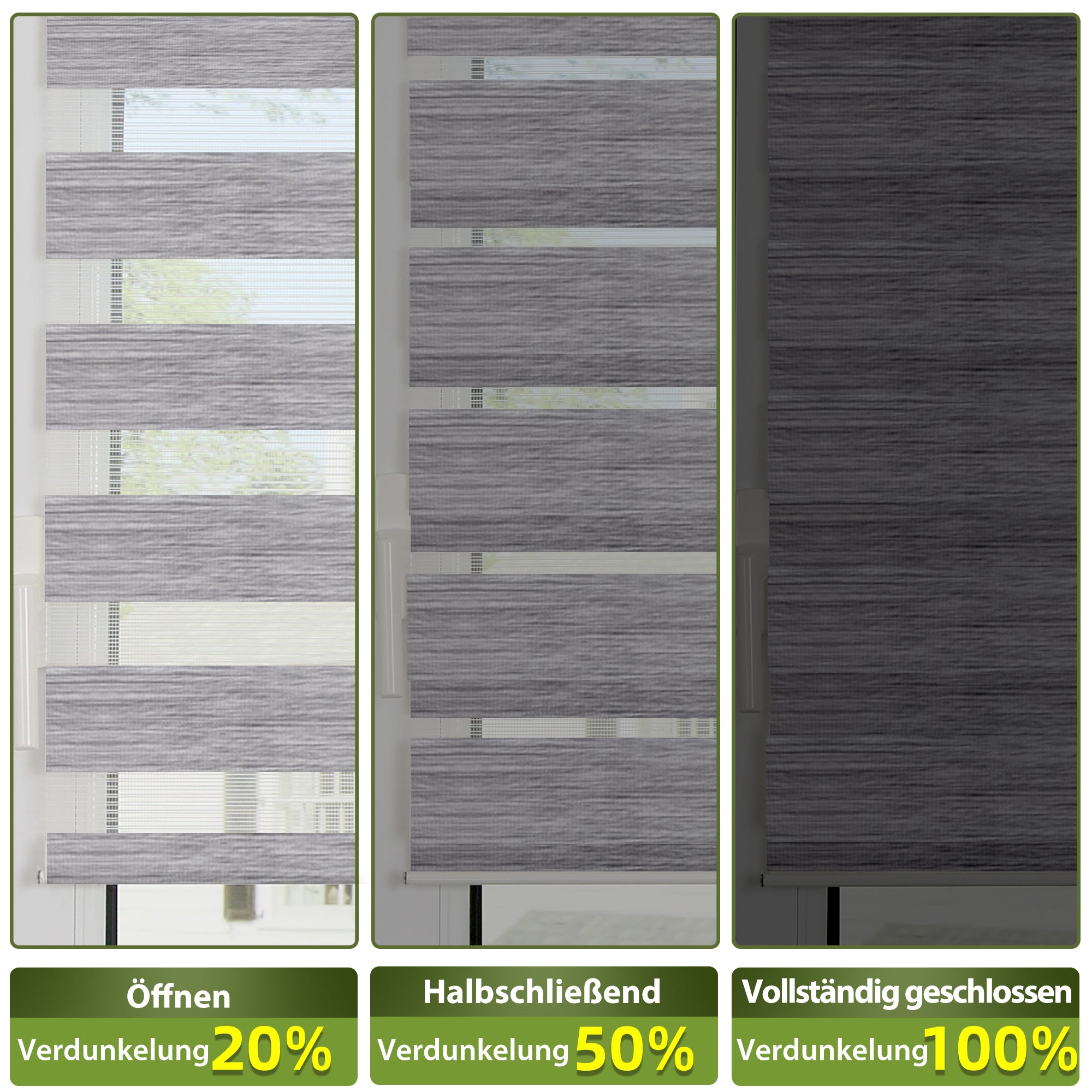 HOMEDEMO Doppelrollo Klemmfix ohne Bohren & mit Bohren, Rollos für Fenster und Tür,Leinen-grau,Weiss-grau-grün,Grün,Leinen