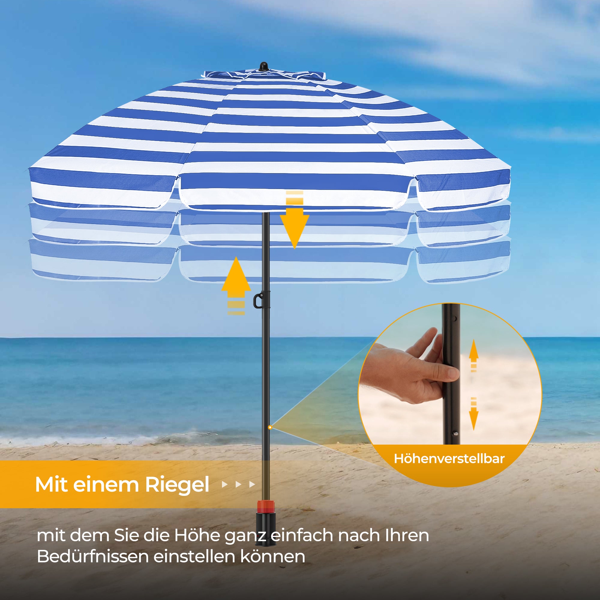 HOMEDEMO Sonnenschirm Strandschirm mit Bodenhülse, Gartenschirm Marktschirm,UV50+