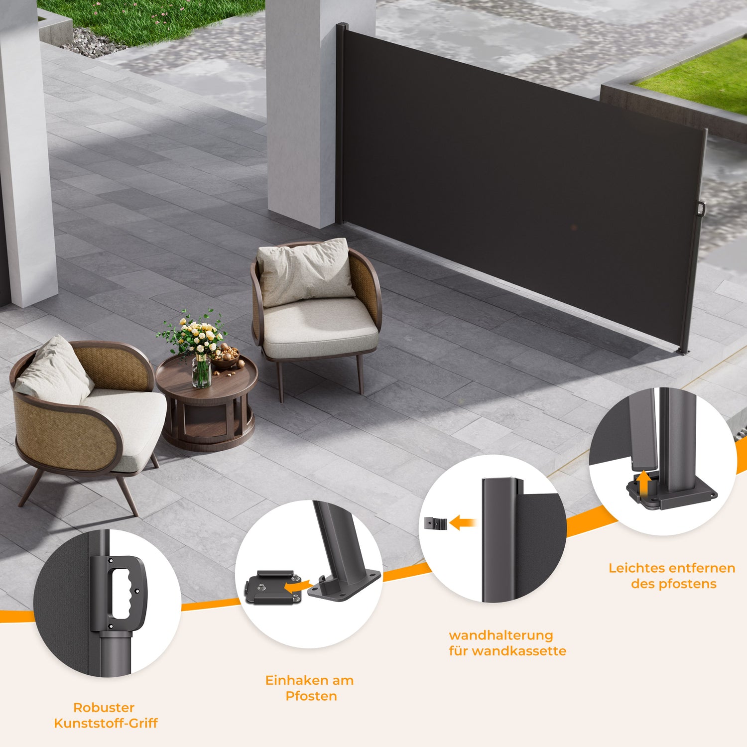 HOMEDEMO Alu-Seitenmarkise ausziehbar