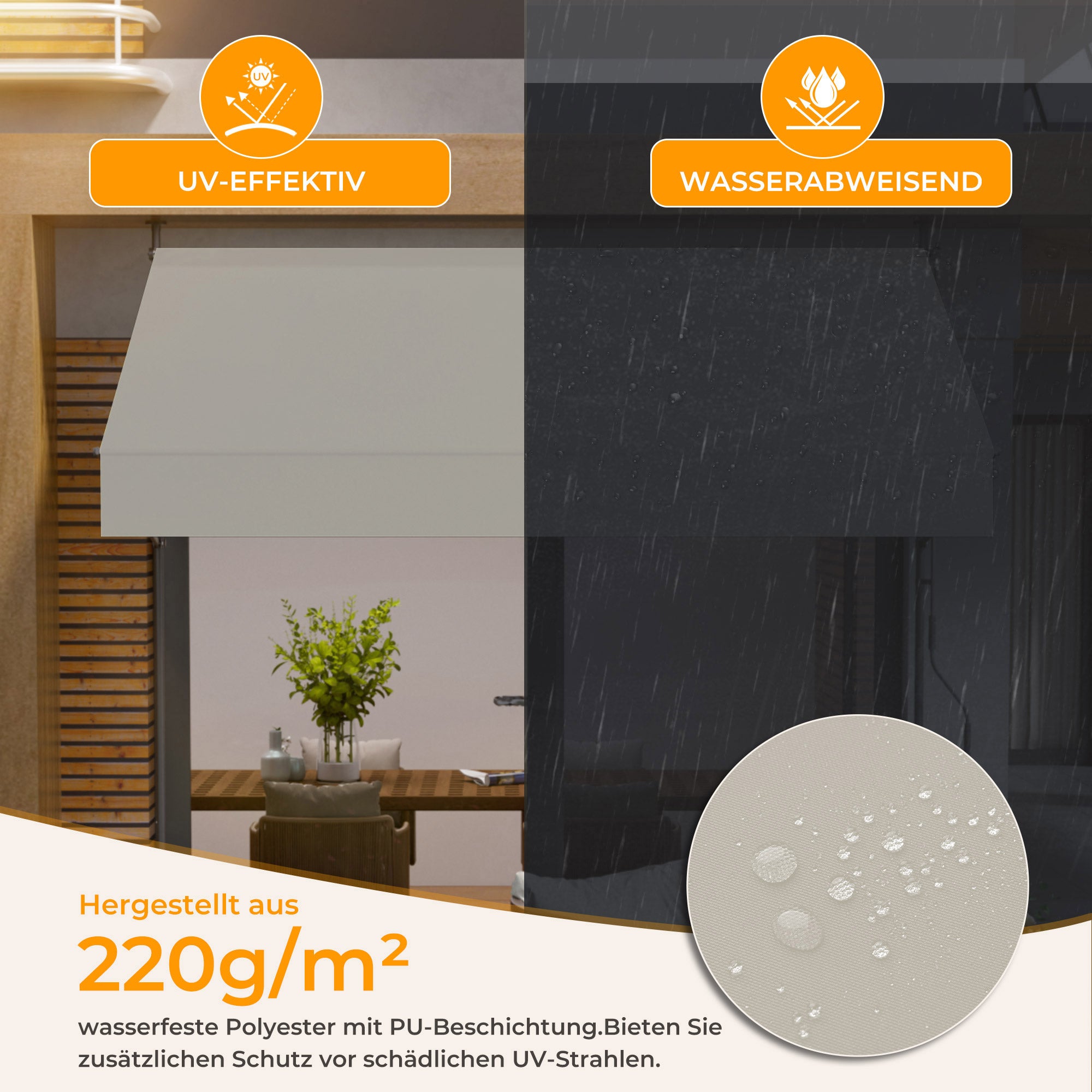 Einziehbare Klemmmarkise für Balkon mit Handkurbel manuell