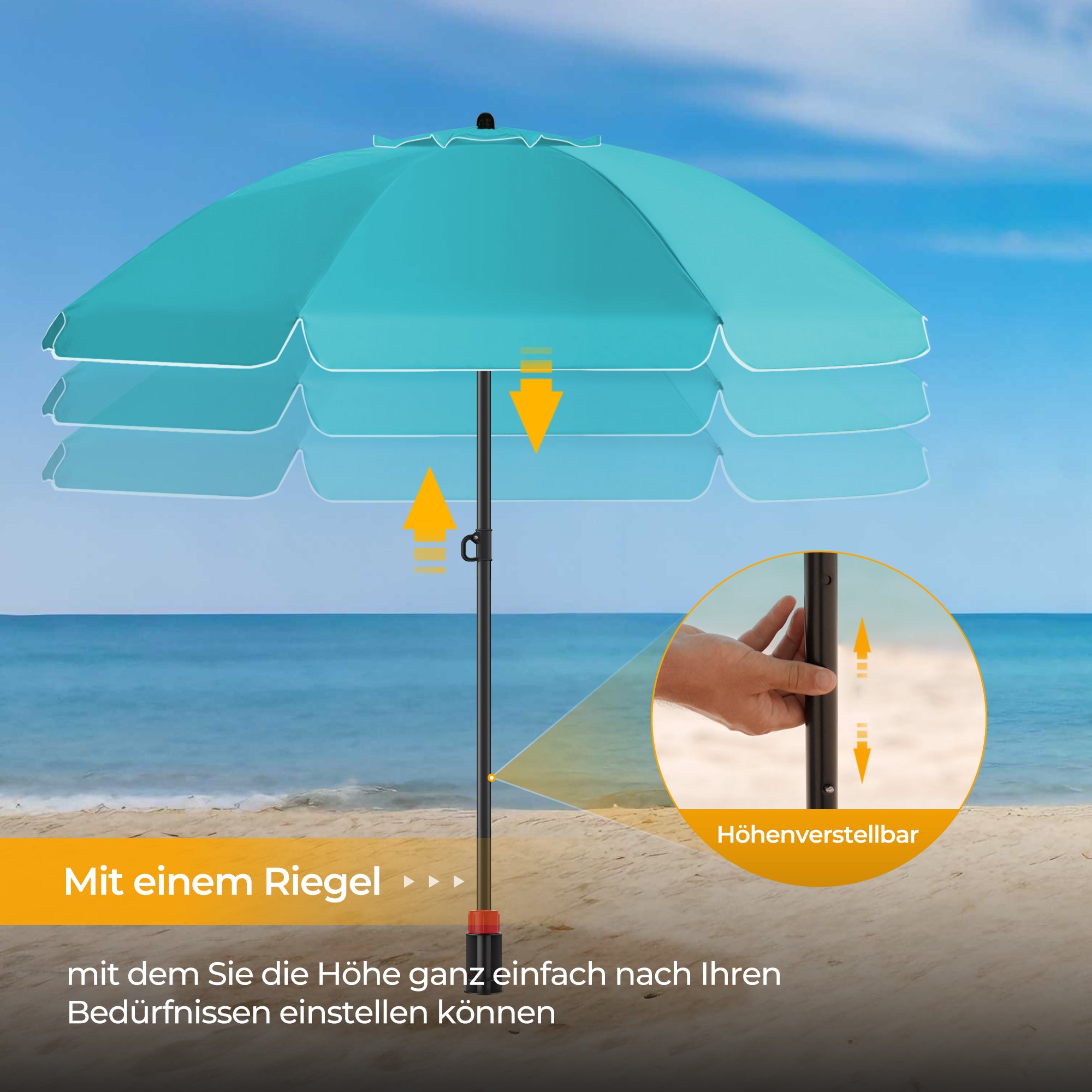 HOMEDEMO Sonnenschirm Strandschirm mit Bodenhülse, Gartenschirm Marktschirm,UV50+