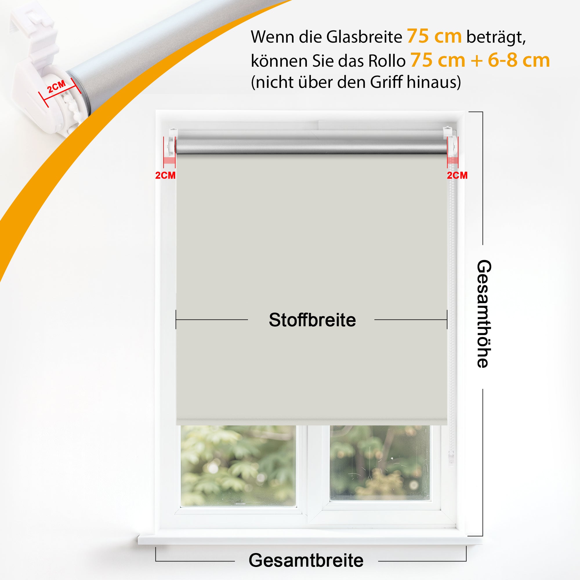 HOMEDEMO Verdunklungsrollo ohne Bohren-Weiß-Creme-Schwarz