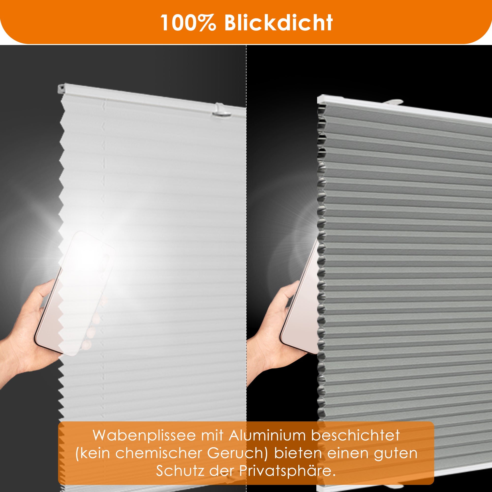 HOMEDEMO Wabenplissee Plissee ohne Bohren Klemmfix Verdunklung Thermo Zweifarbig