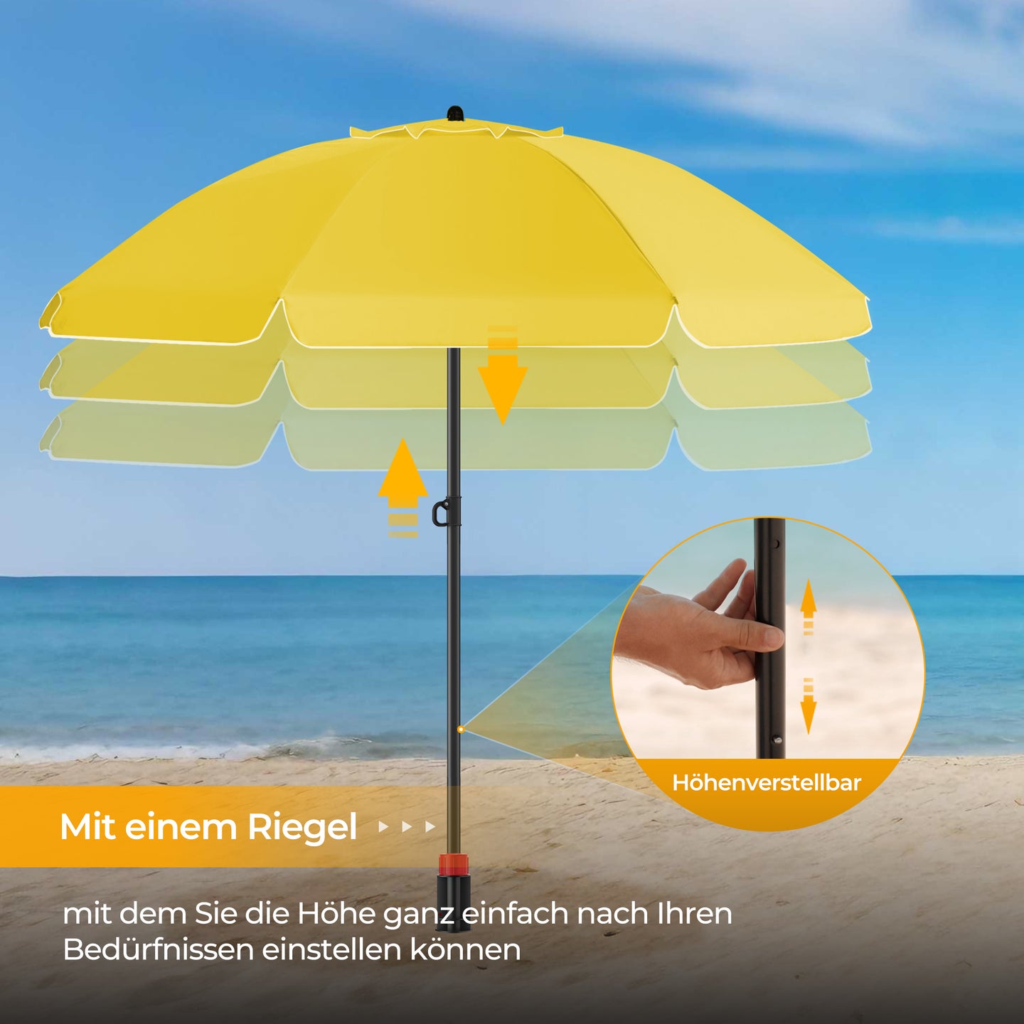 HOMEDEMO Sonnenschirm Strandschirm mit Bodenhülse, Gartenschirm Marktschirm,UV50+