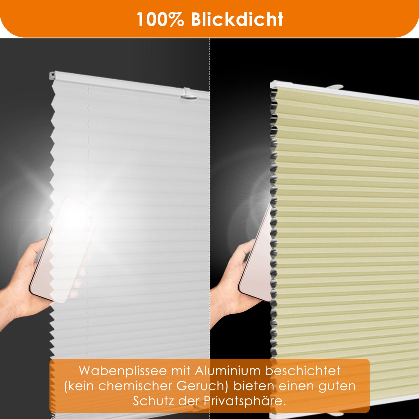 HOMEDEMO Wabenplissee Plissee ohne Bohren Klemmfix Verdunklung Thermo Zweifarbig