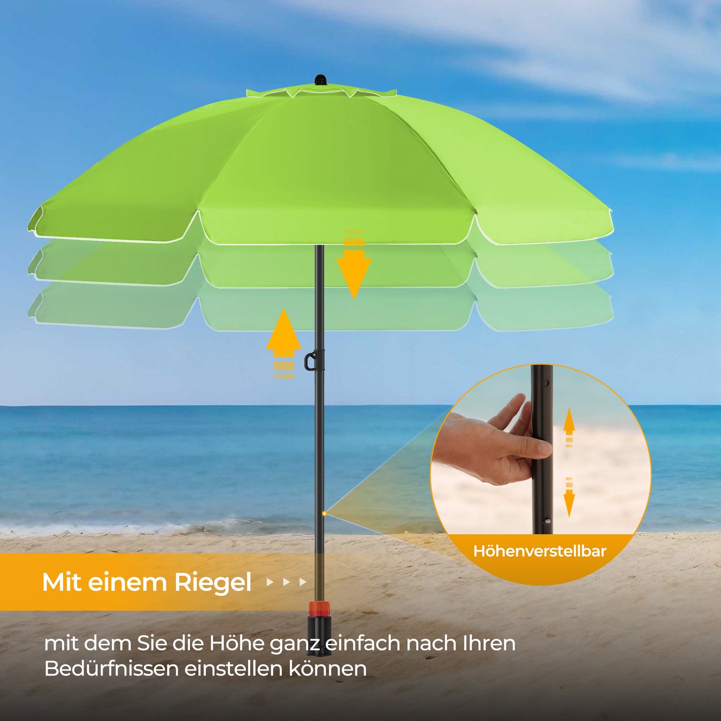 HOMEDEMO Sonnenschirm Strandschirm mit Bodenhülse, Gartenschirm Marktschirm,UV50+