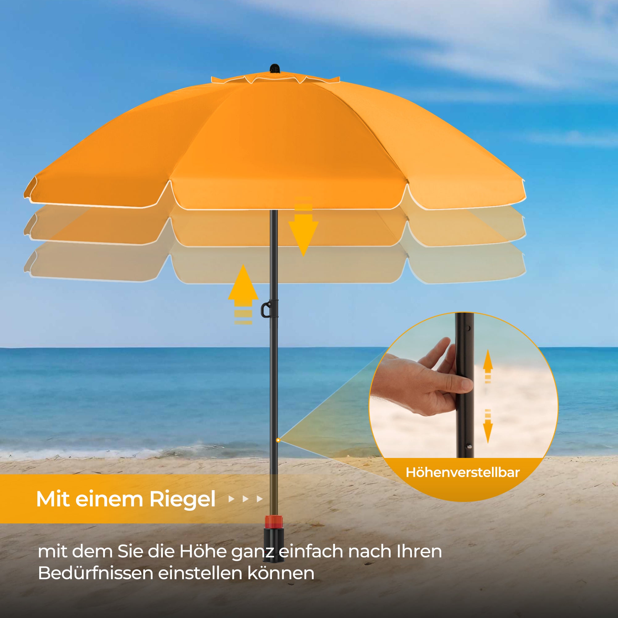HOMEDEMO Sonnenschirm Strandschirm mit Bodenhülse, Gartenschirm Marktschirm,UV50+